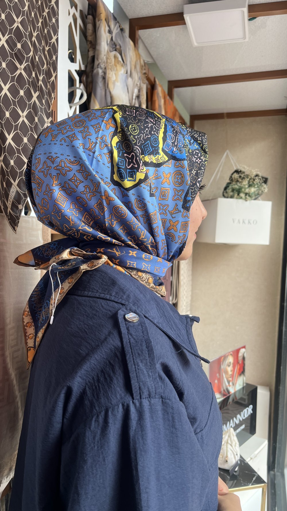 İthal Twill İpek Eşarp Gucci-lacivert saks