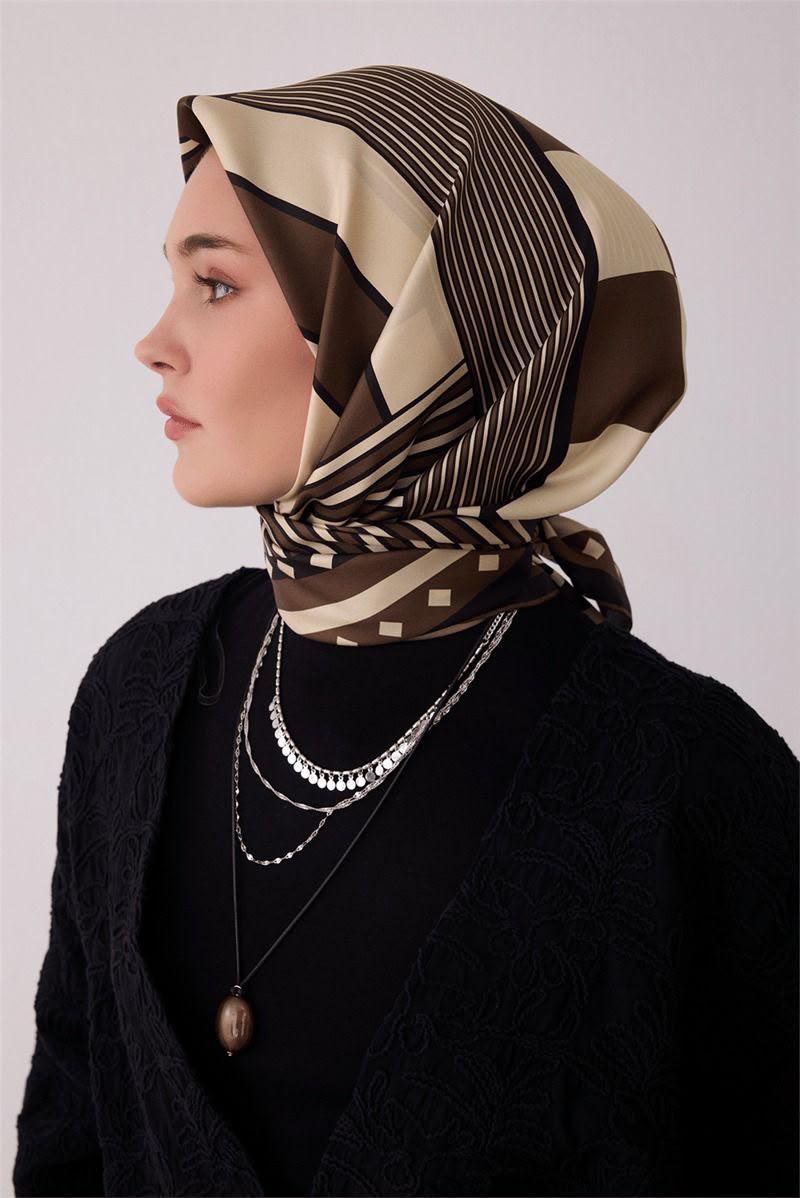 Belli'27 Kış Twill İpek Eşarp Metalik Kahve