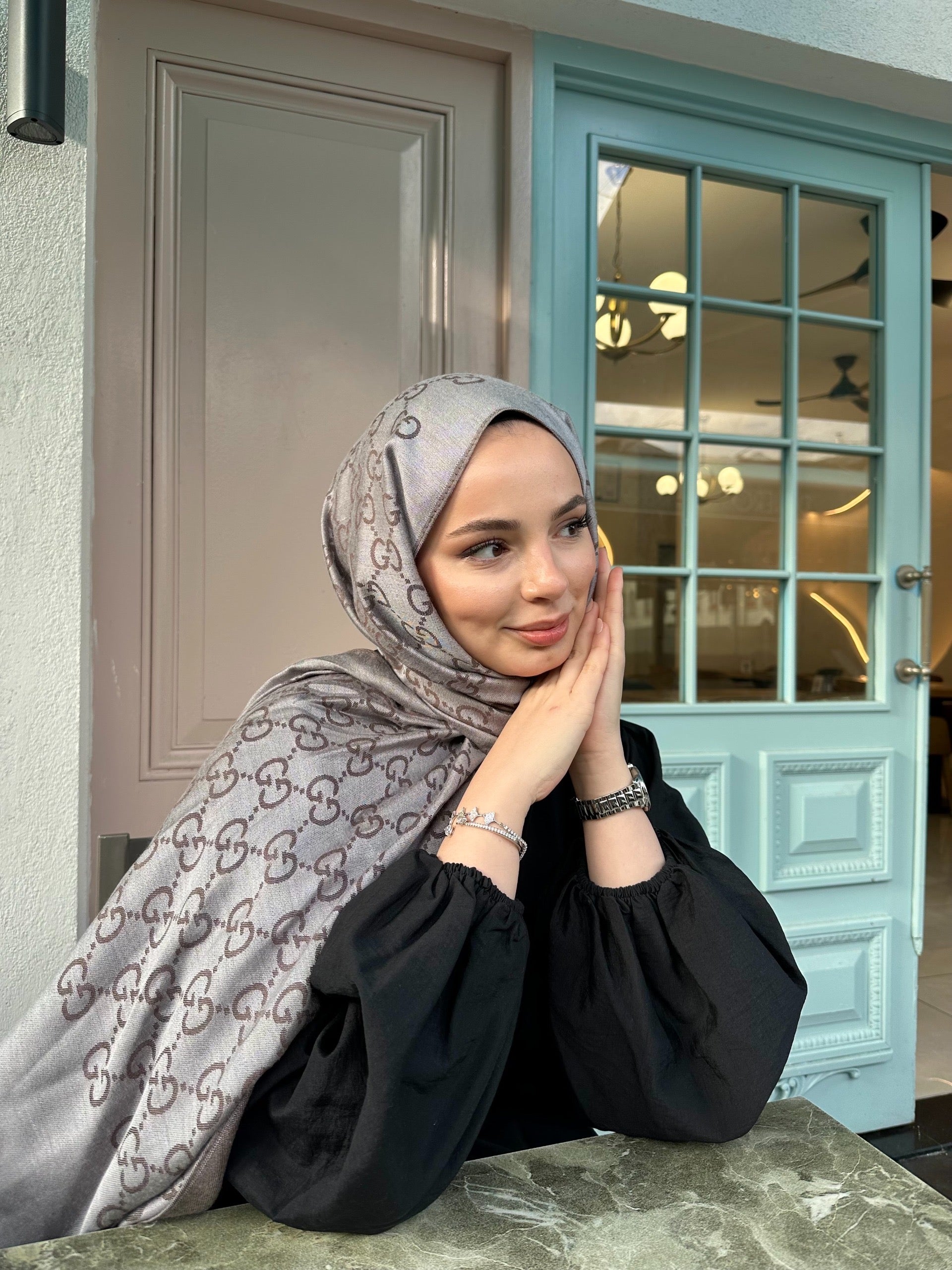 İthal Yün Pamuk Şal G Desen Çikolata Kahve