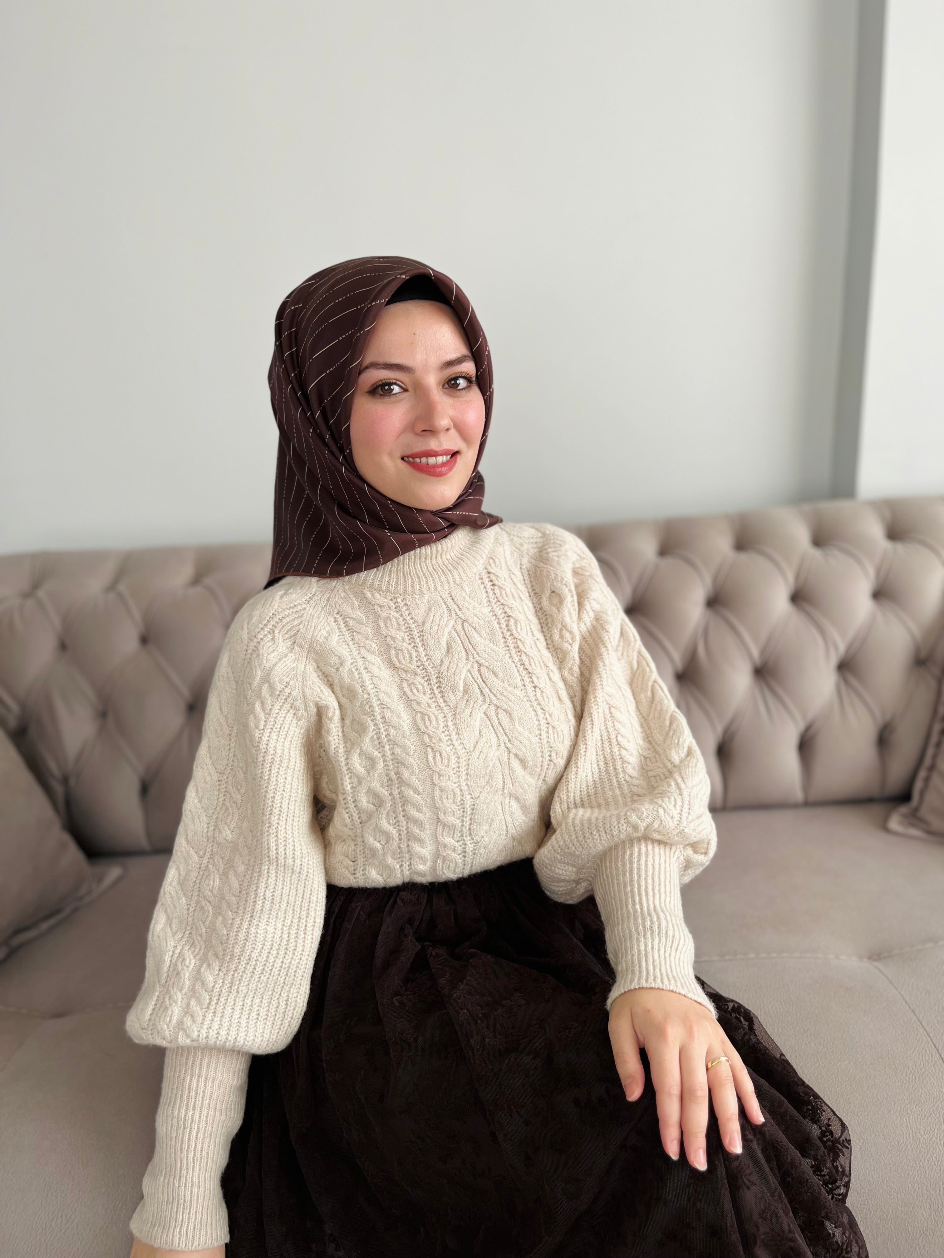 Belli Nostalji Twill İpek Eşarp Acı Kahve