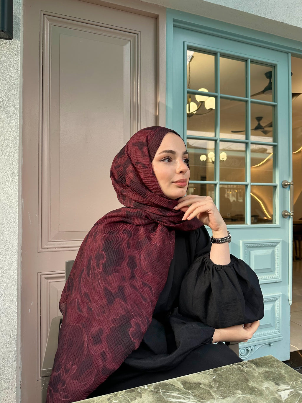 Bloom Desen Müslin Şal Kırmızı Gül