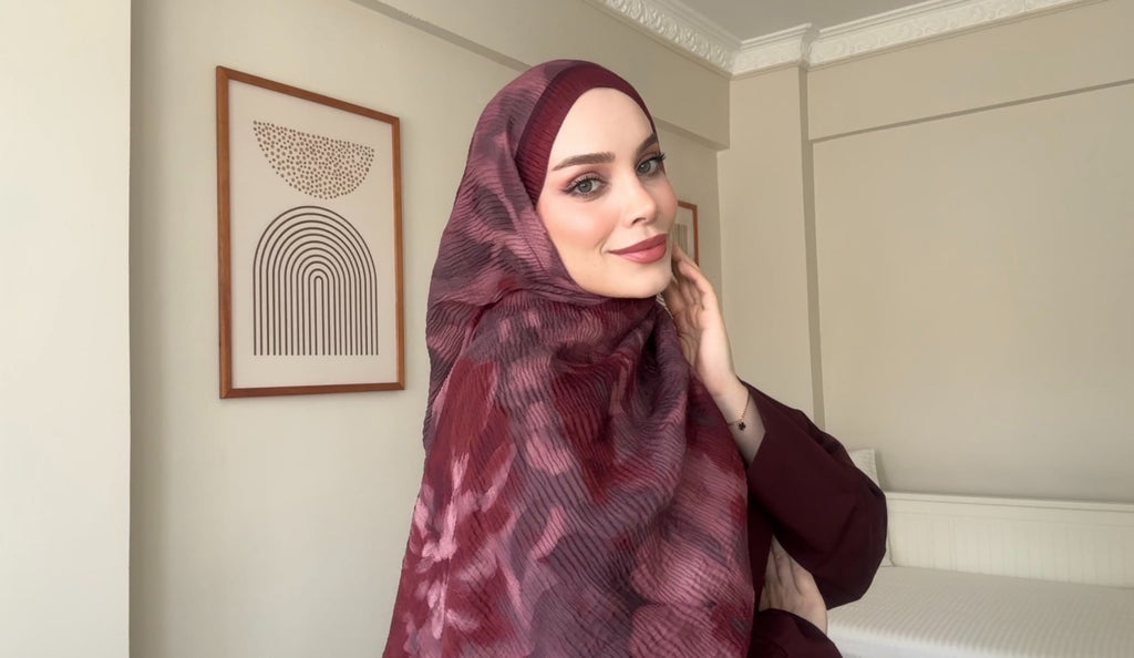 Sümeyye Tural Seçimi Müslin Şal Bordo-Gri