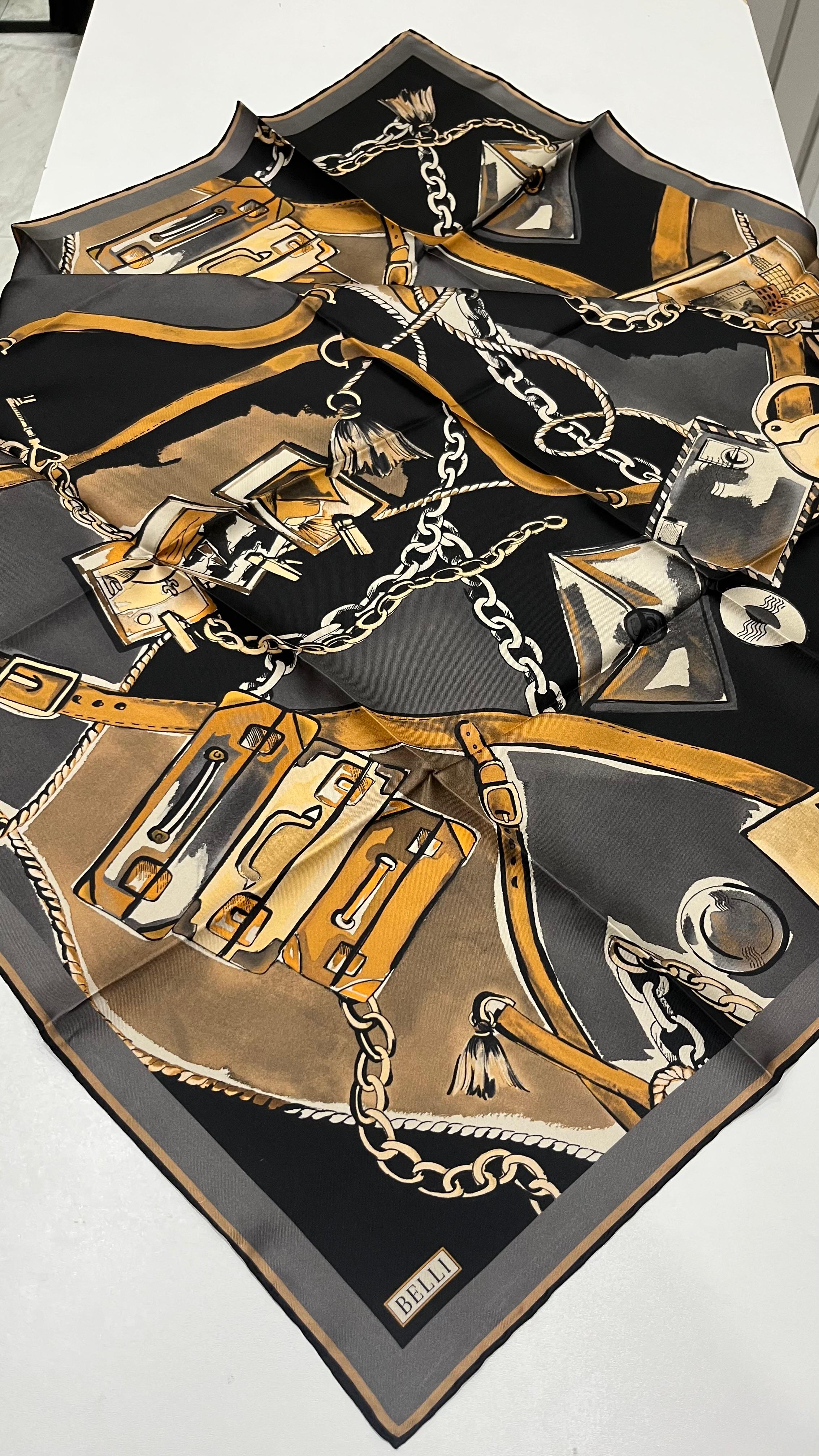 BELLI '25 Kış Sezonu Twill İpek Eşarp Siyah-Latte