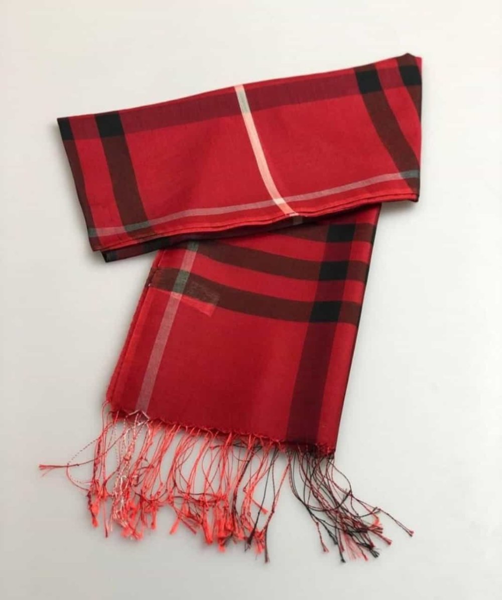 Burbery Ekose Desen Pamuk İpek İthal Şal Ekose kırmızı