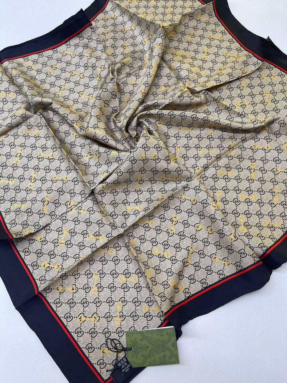 Gucci Desen Varaklı Twill İpek Eşarp Taş Siyah