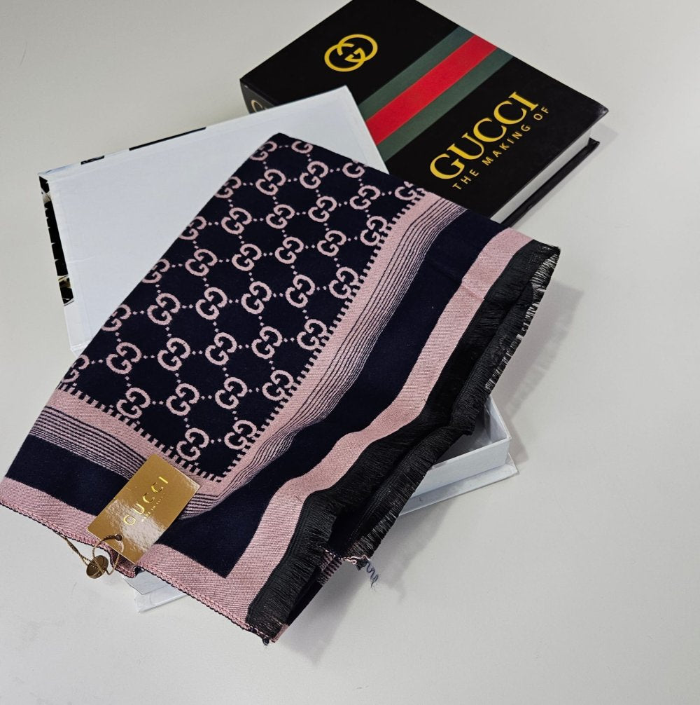 İpek Omuz Şalı Gucci Lacivert Pudra
