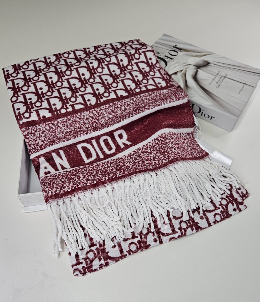 İpek Omuz Şalı Dior Bordo Beyaz
