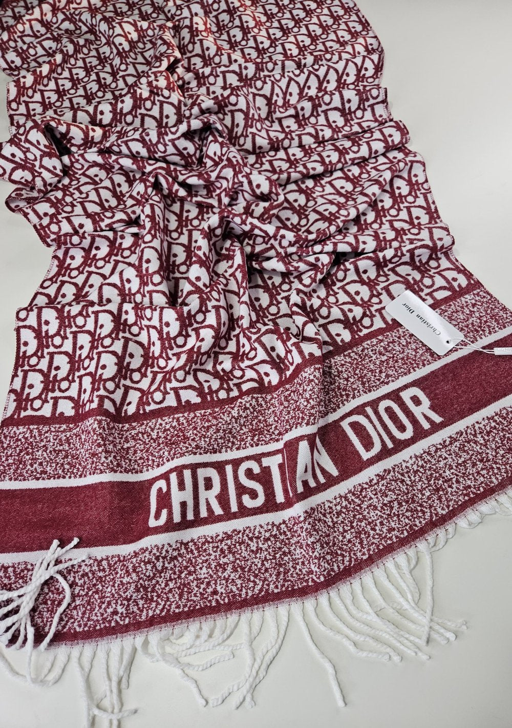 İpek Omuz Şalı Dior Bordo Beyaz