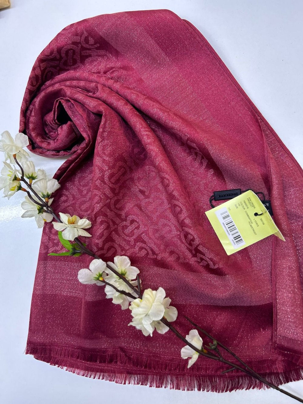 İthal Simli Burberry Kaşmir İpek Şal Nar
