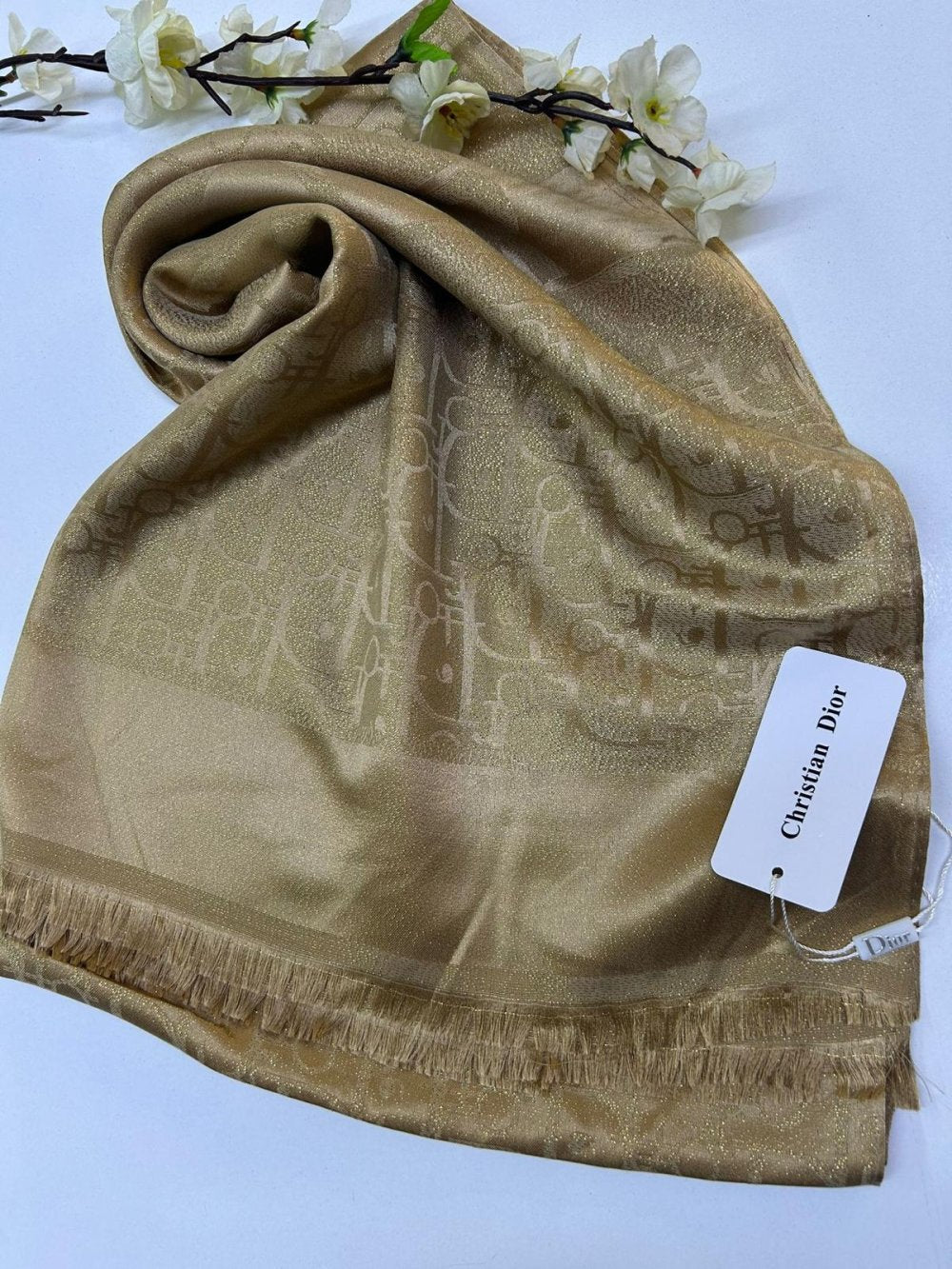 İthal Simli Dior Kaşmir İpek Şal Gold