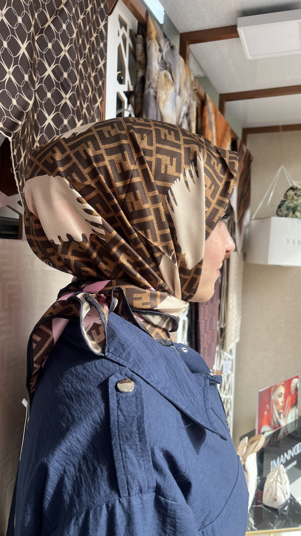 İthal Twill İpek Eşarp Fendi-Kahve