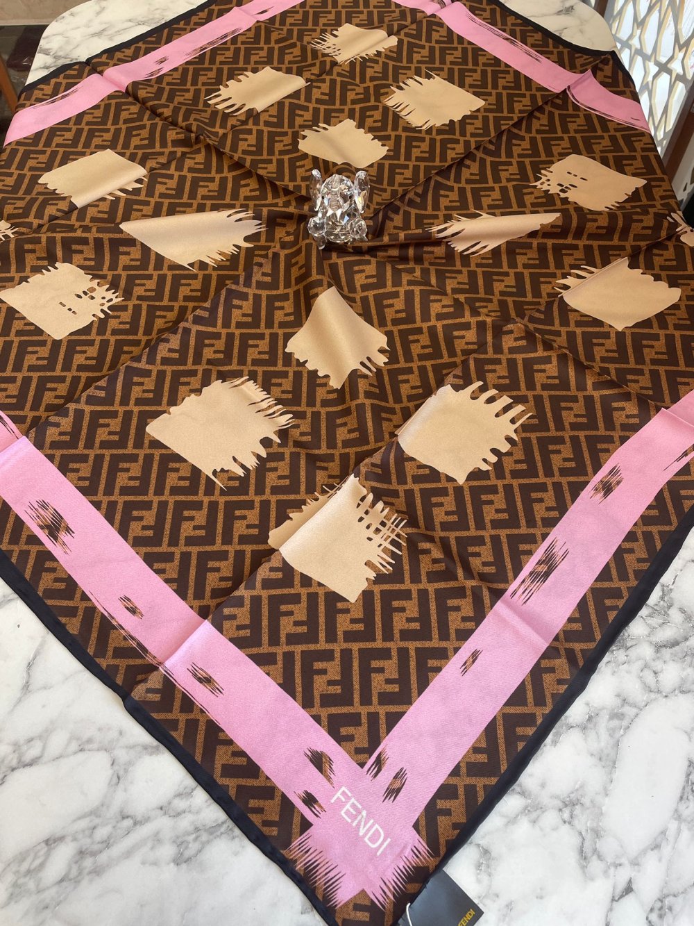 İthal Twill İpek Eşarp Fendi-Kahve