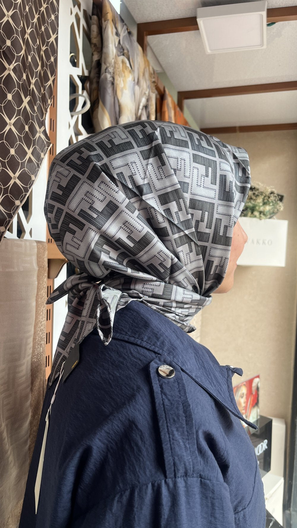 İthal Twill İpek Eşarp Fendi Gri