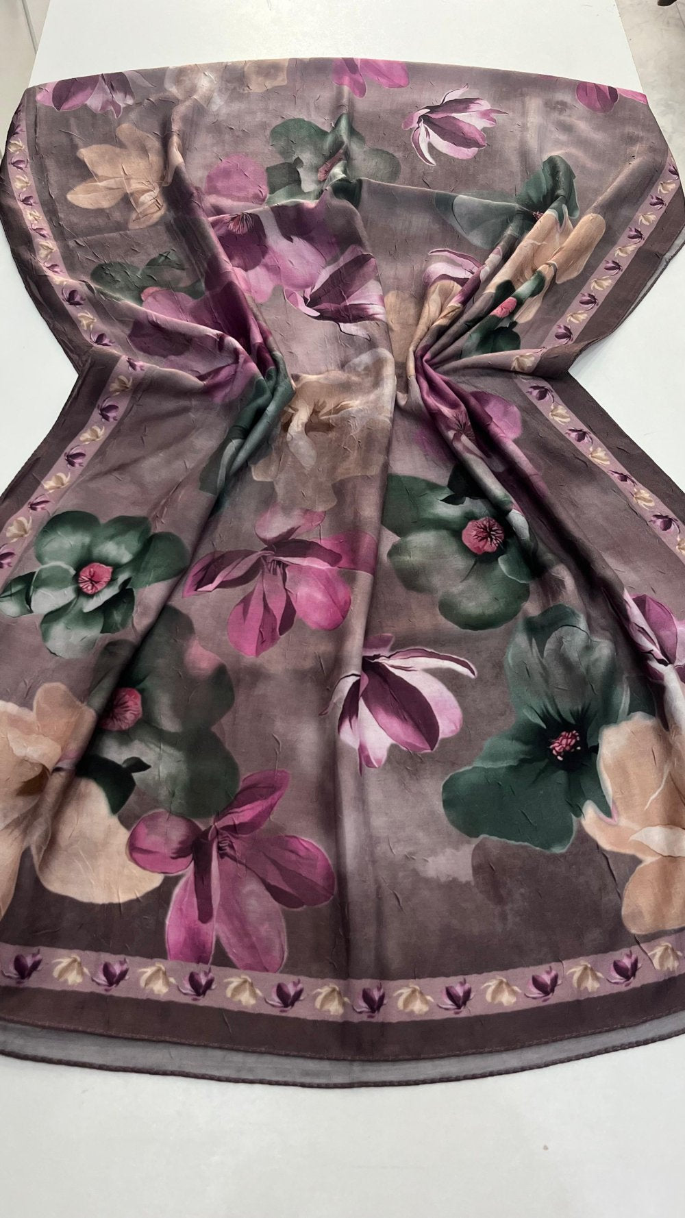 PEONY Desenli Kraş Şal Koyu Mürdüm