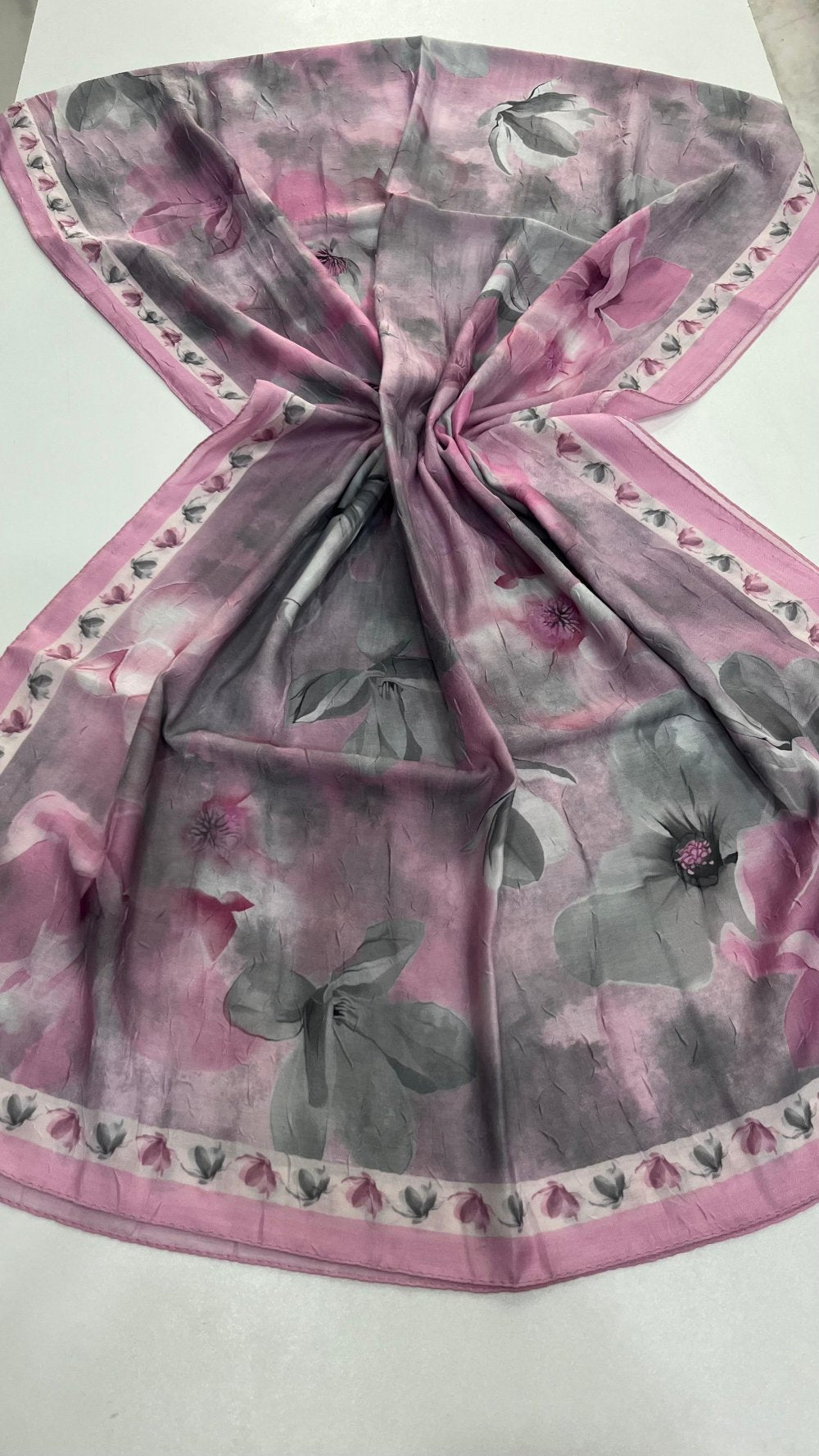 PEONY Desenli Kraş Şal Gri Pembe