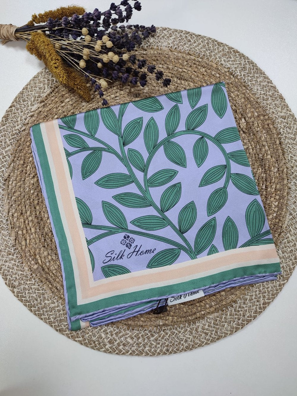Silk Home Yaprak Desen Saf İpek Eşarp Lila