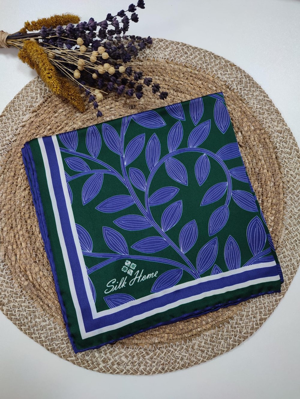Silk Home Yaprak Desen Saf İpek Eşarp Morcivert