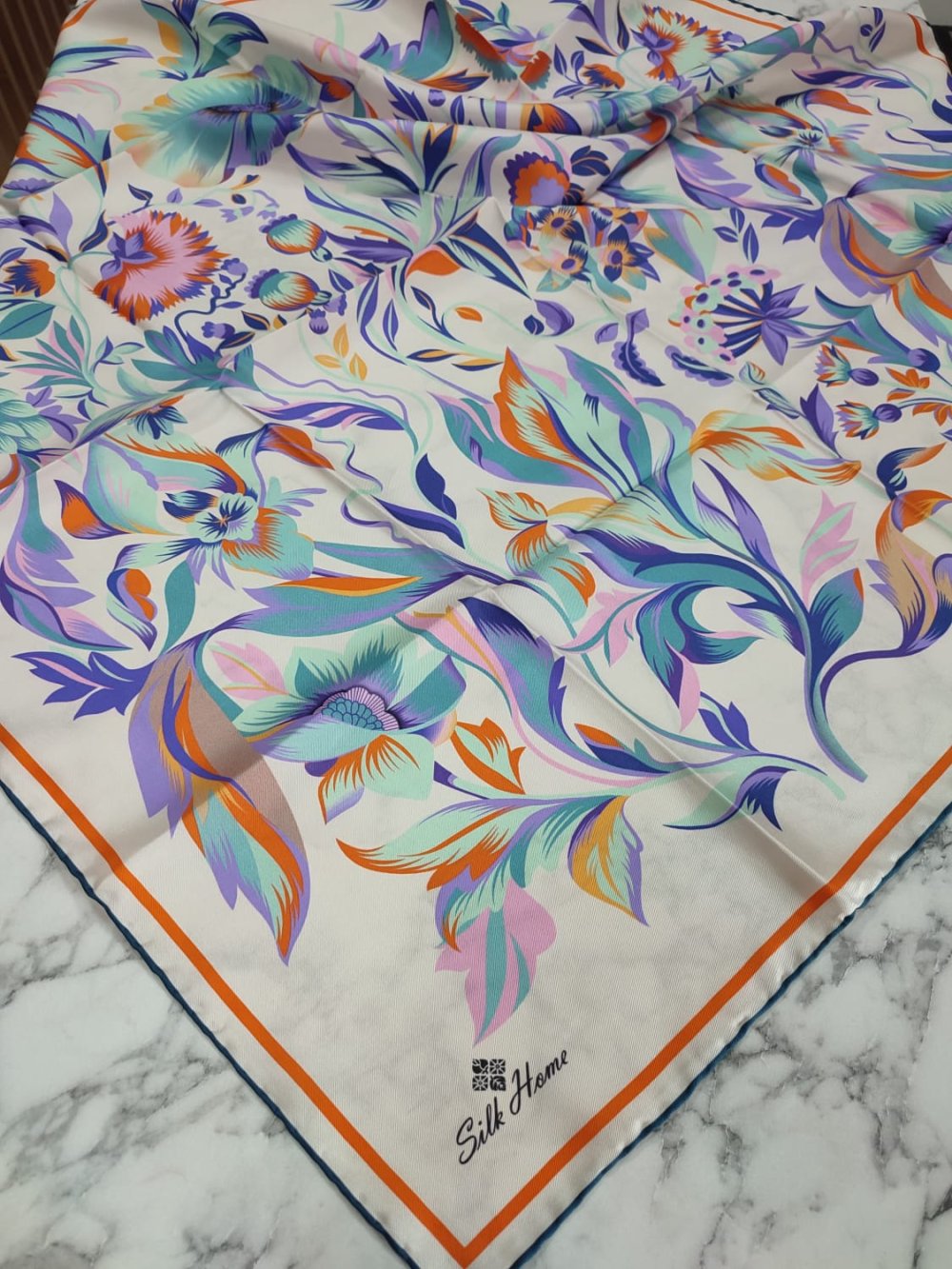Silk Home Twill İpek Eşarp Ekru Turuncu