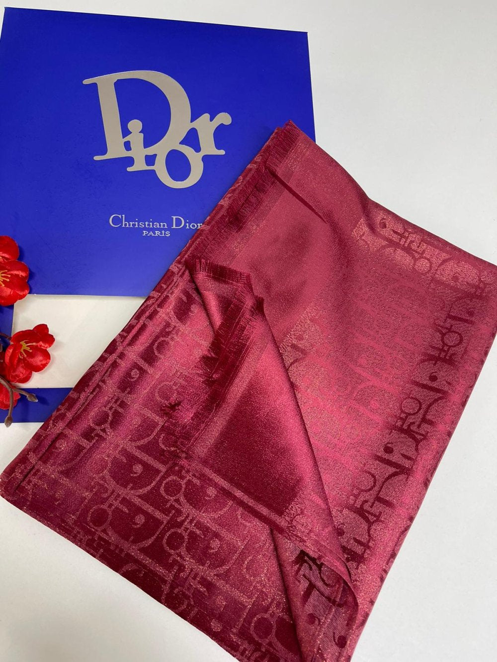 Simli DIOR Kaşmir İpek Şal Bordo