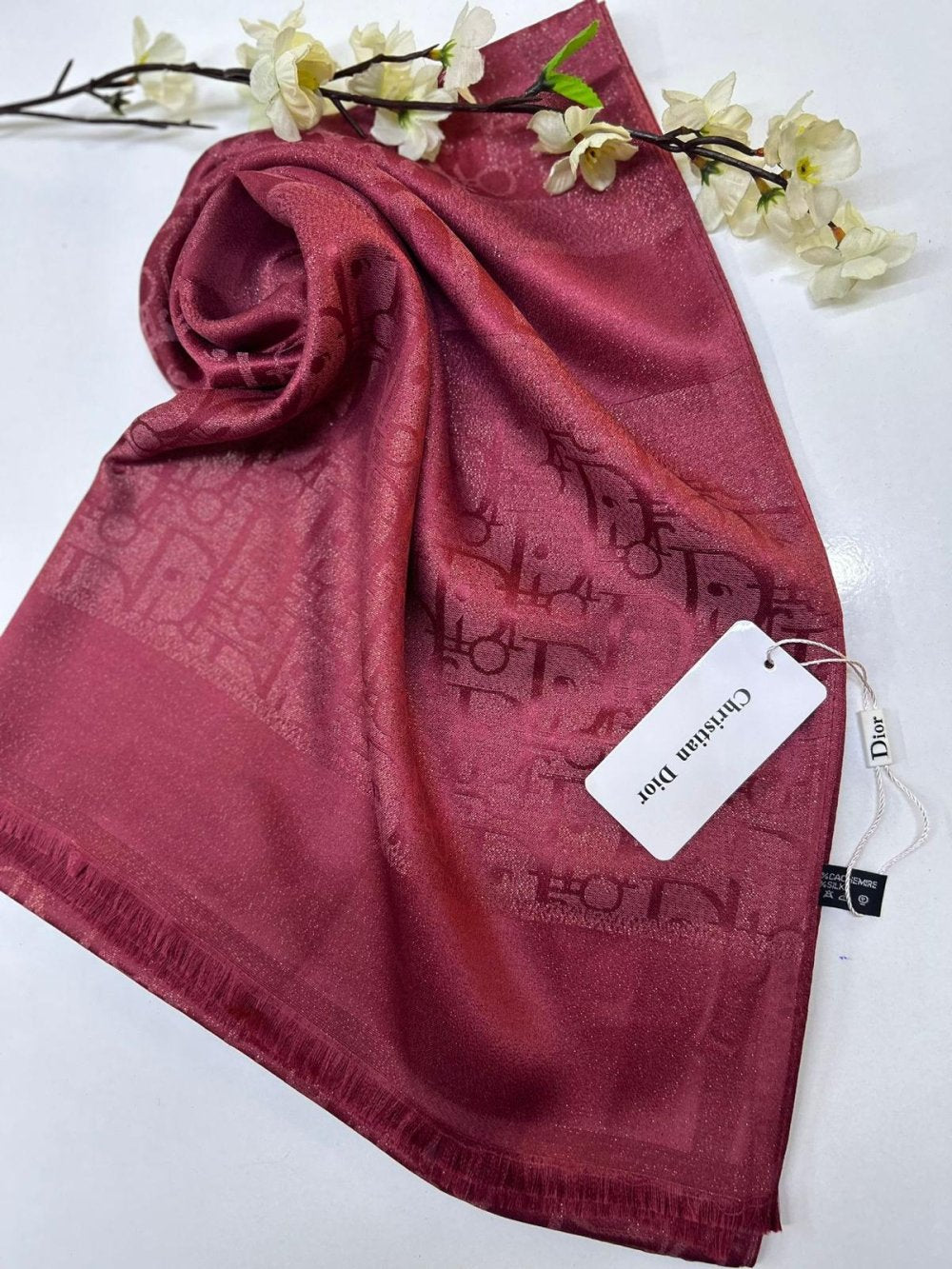 Simli DIOR Kaşmir İpek Şal Bordo