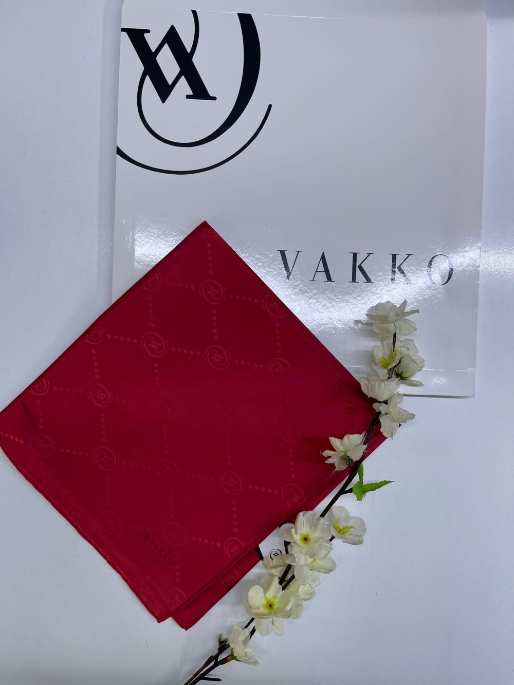 Vakko Pamuk İpek Eşarp Kırmızı Marin