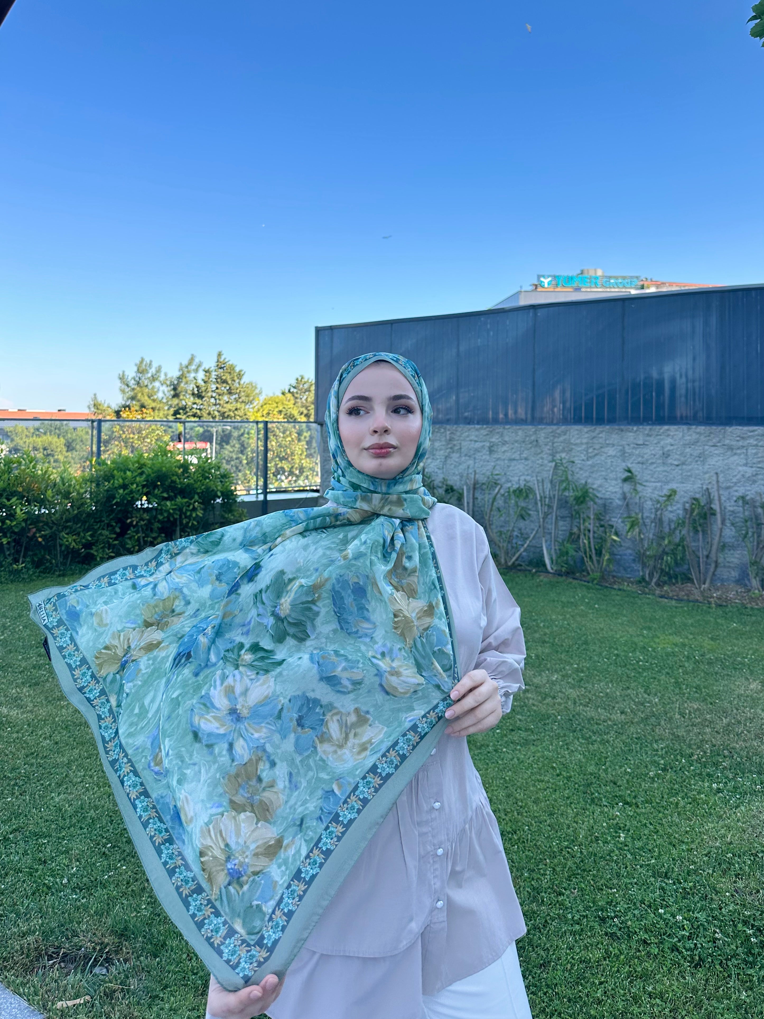 Floransa Krep Şifon Şal Mint Yeşili