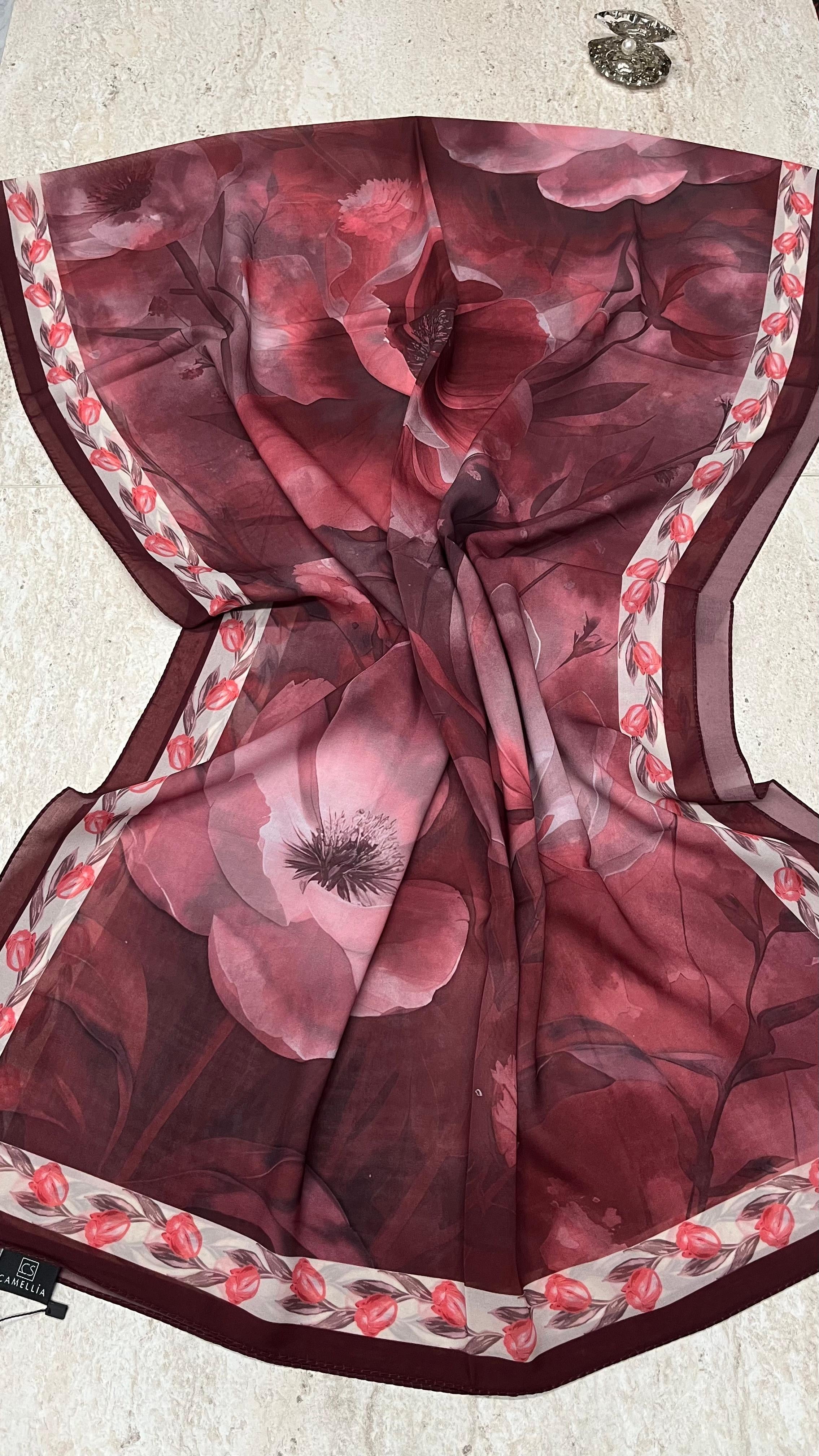Pretty Krep Şifon Şal Bordo