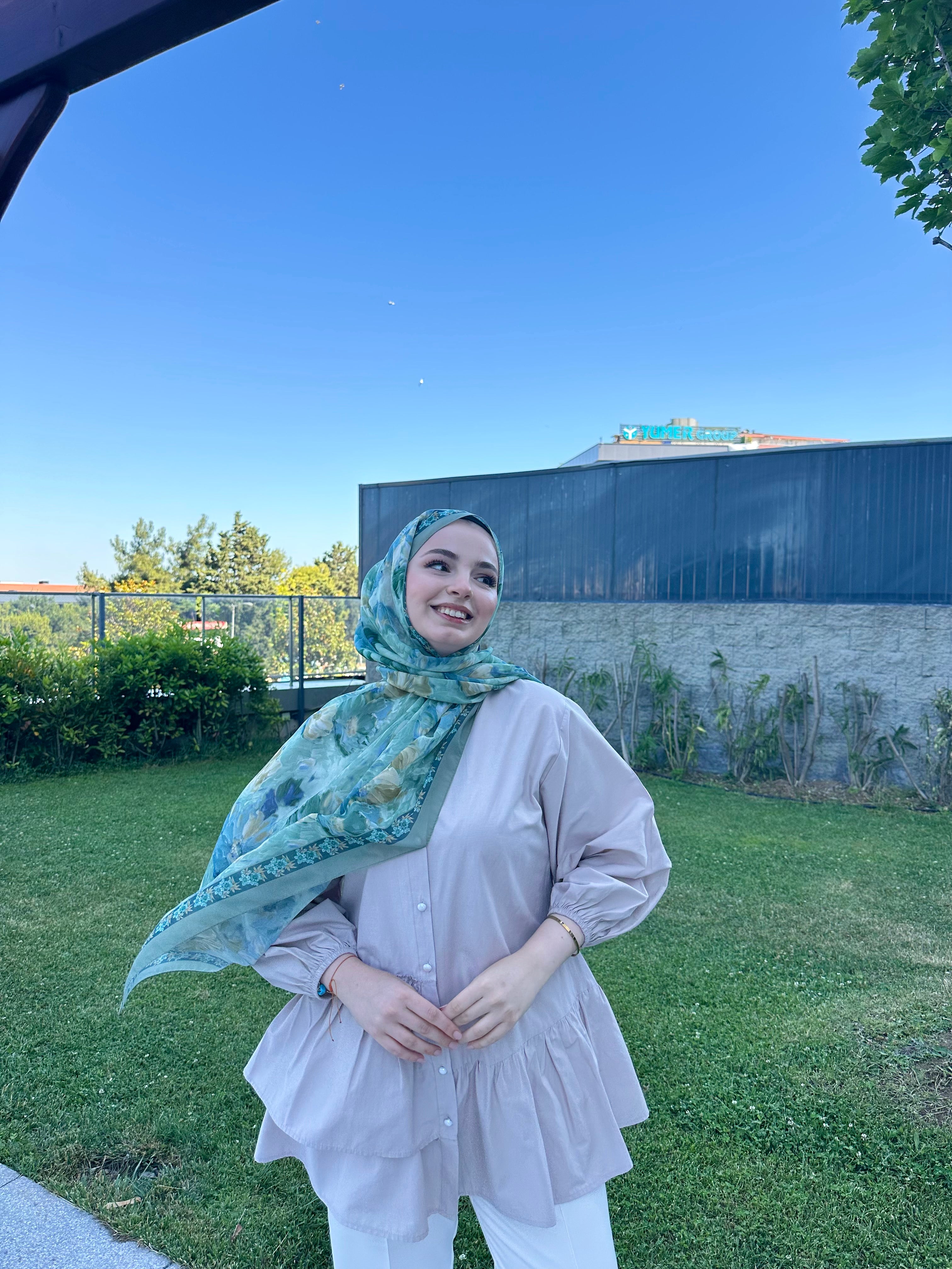Floransa Krep Şifon Şal Mint Yeşili