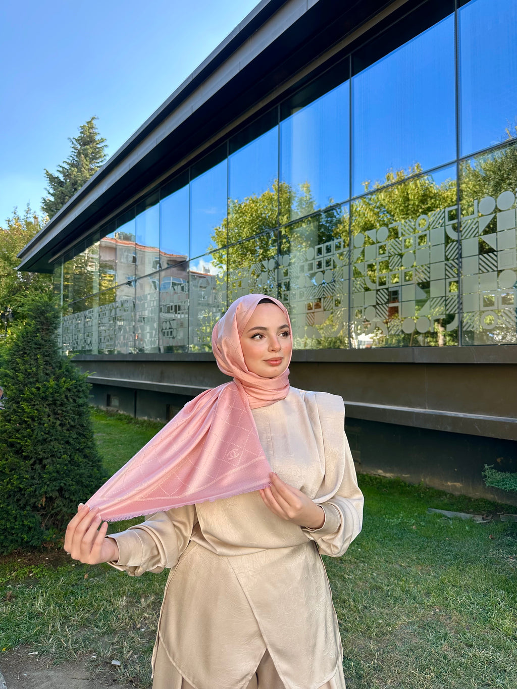 Simli Kaşmir İpek Şal Pembe