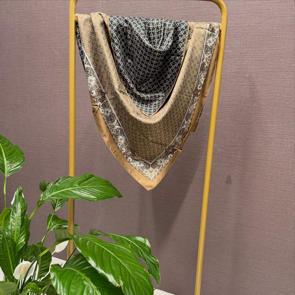 İthal Çift Taraflı Twill Eşarp Ceviz-Laci