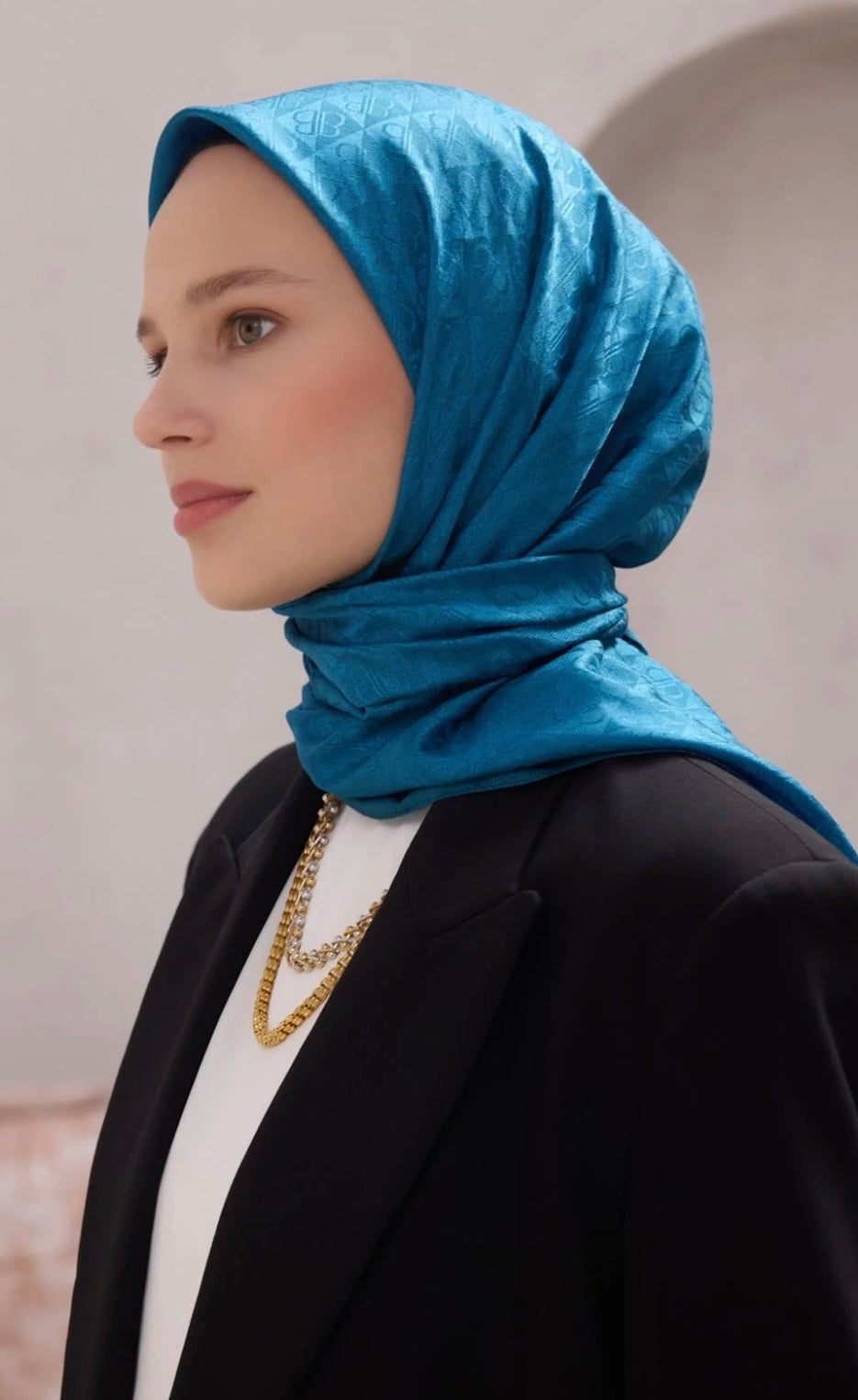 Monogram Eşarp Petrol Mavi