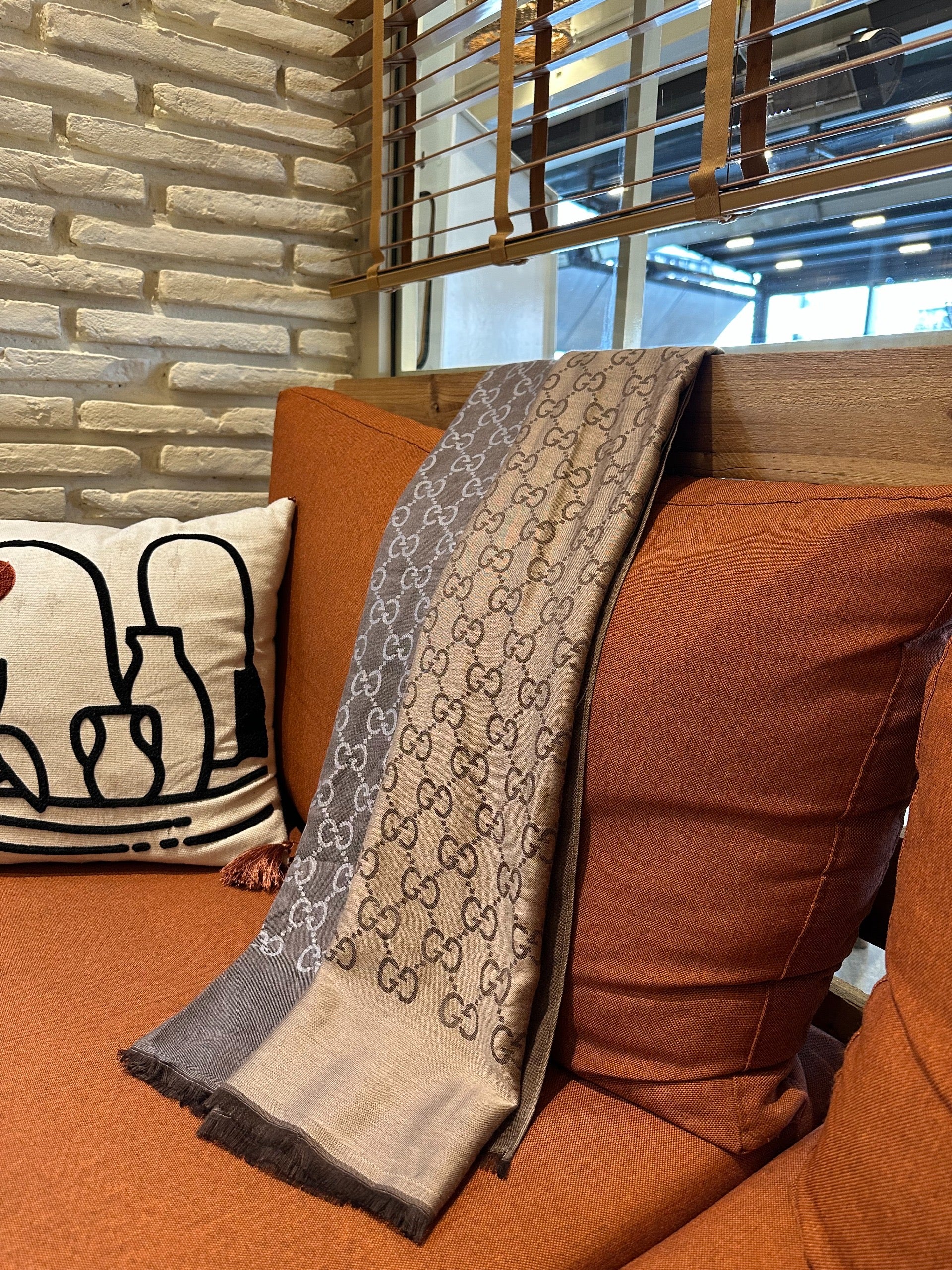 İthal Yün Pamuk Şal G Desen Çikolata Kahve