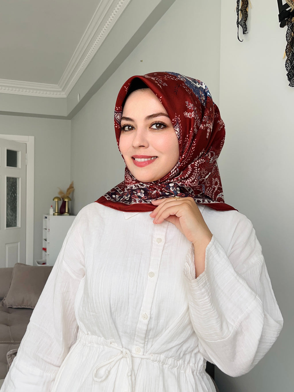 İthal Twill İpek Eşarp Bordo