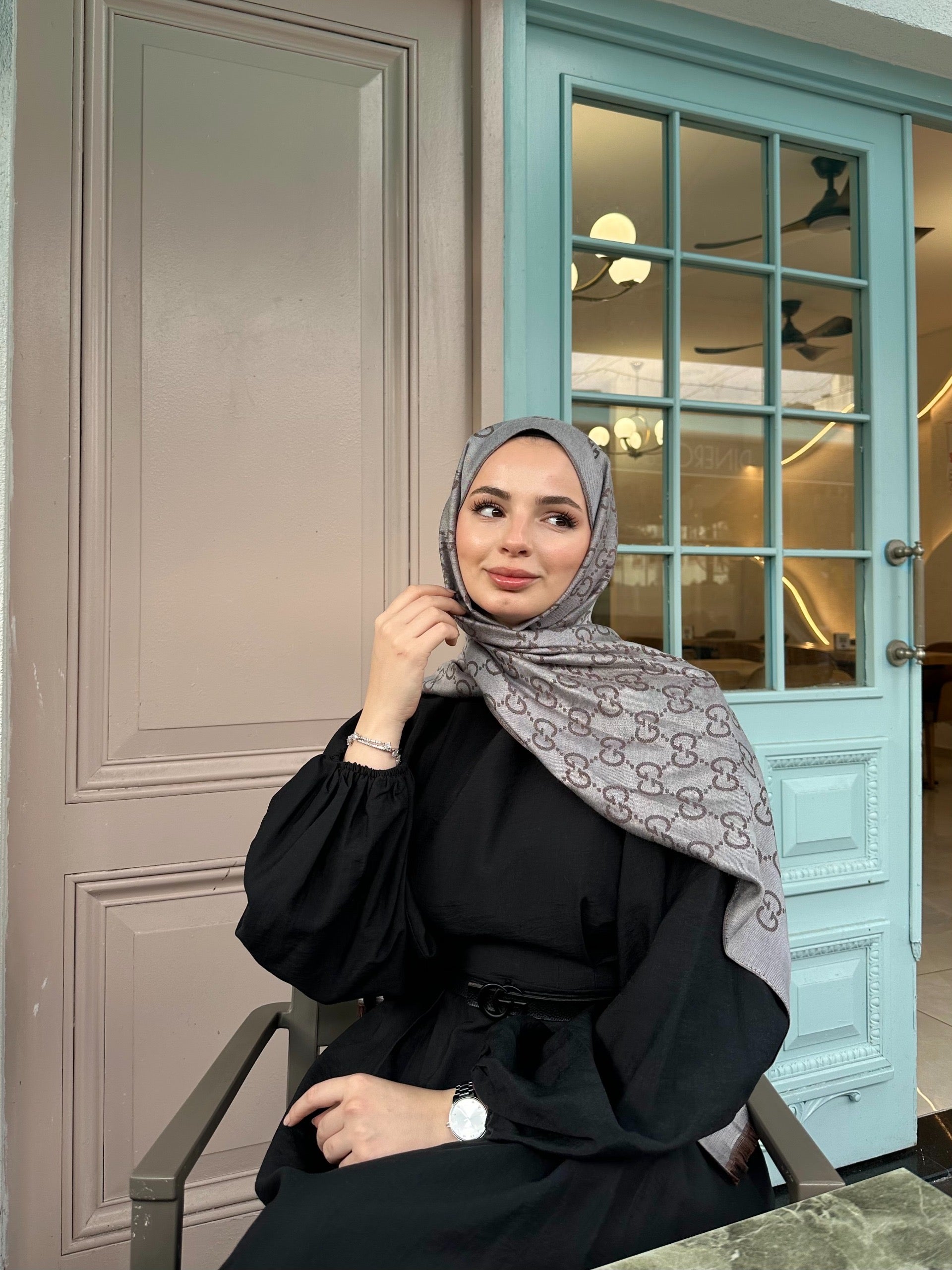 İthal Yün Pamuk Şal G Desen Çikolata Kahve