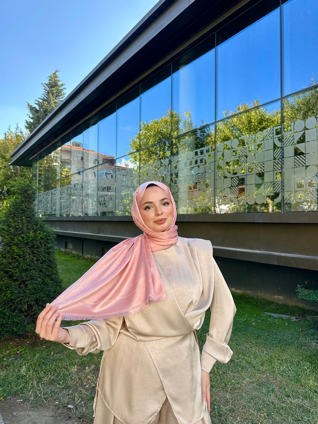 Simli Kaşmir İpek Şal Pembe