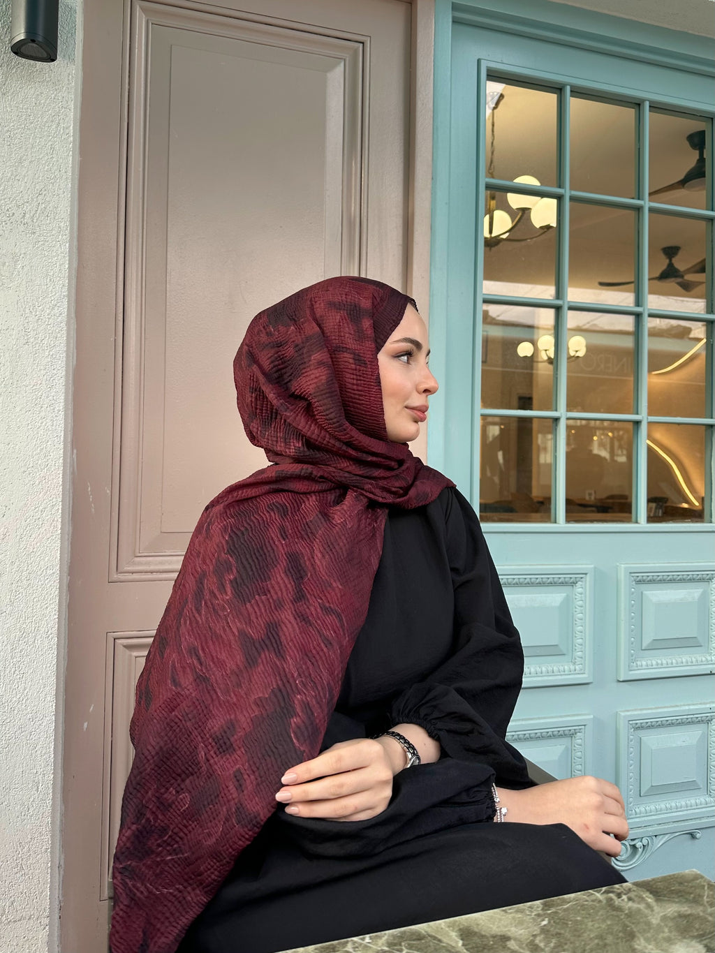 Bloom Desen Müslin Şal Kırmızı Gül