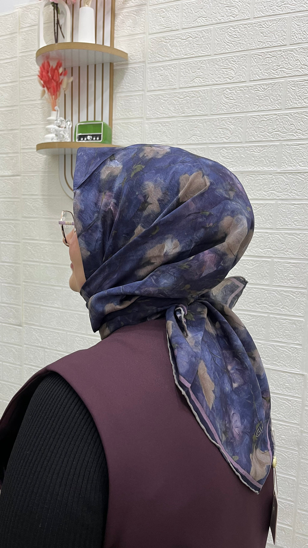 Desenli Modal Eşarp Morcivert