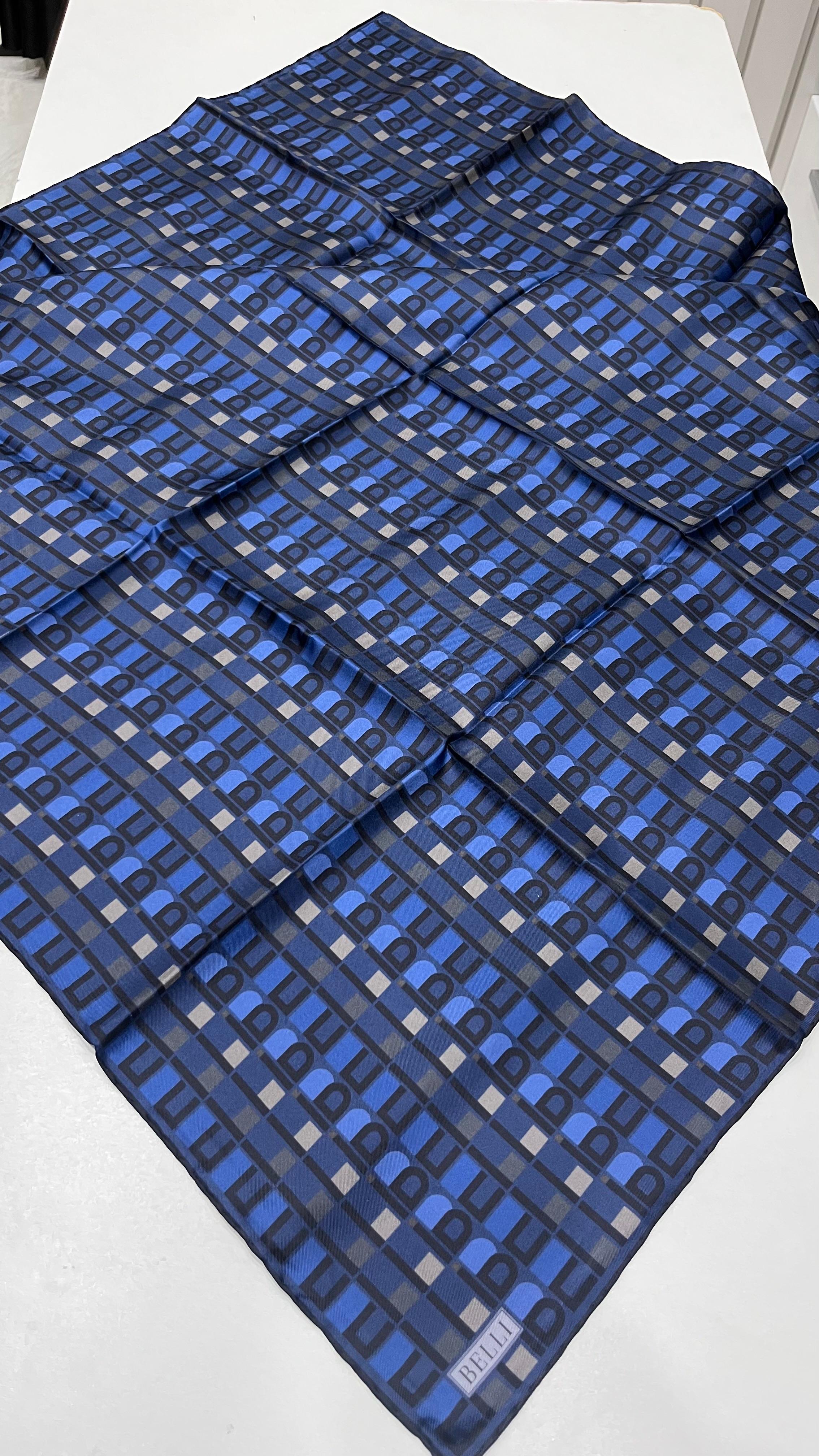 BELLI '25 Kış Sezonu Twill İpek Eşarp Lacivert-Gri