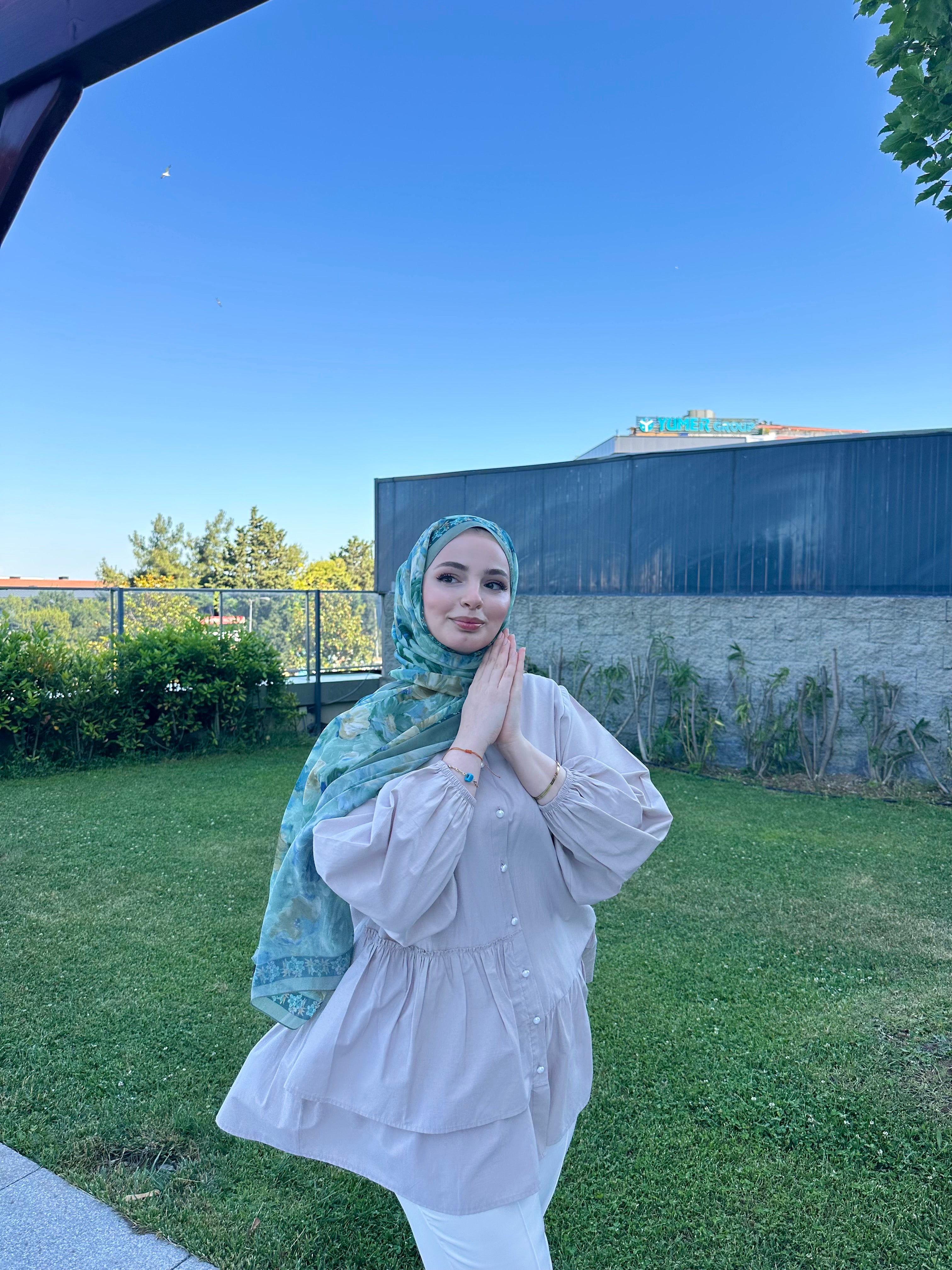 Floransa Krep Şifon Şal Mint Yeşili