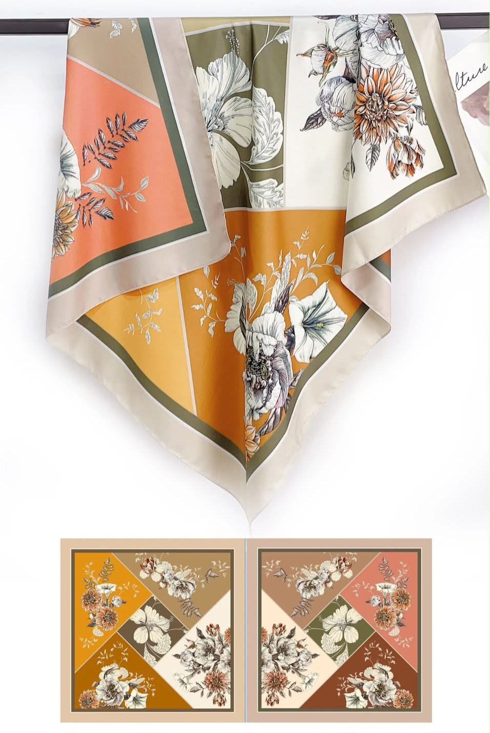 İthal Çift Taraflı Twill Eşarp Gold-Şeftali