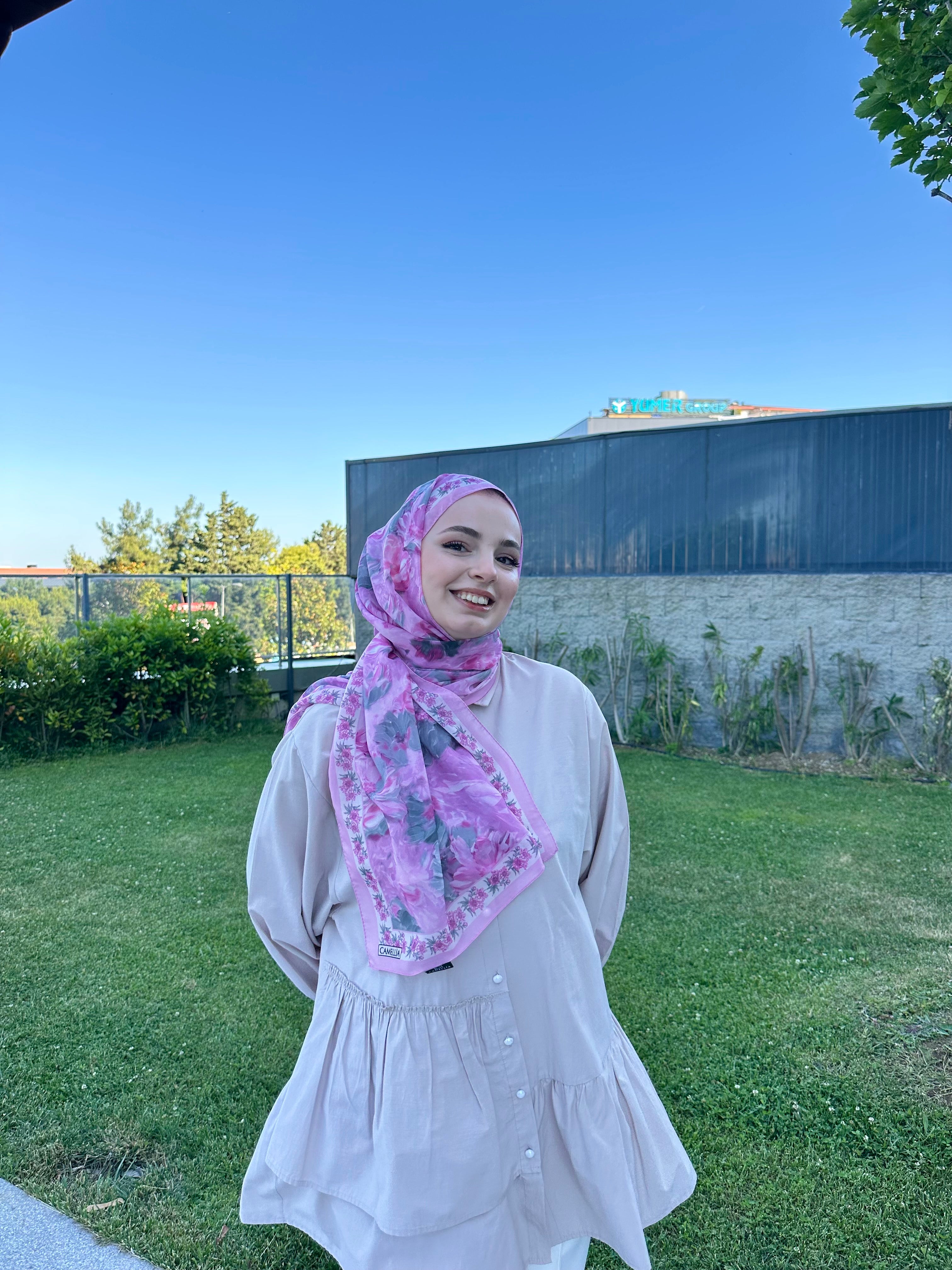 Floransa Krep Şifon Şal Pembe Gri