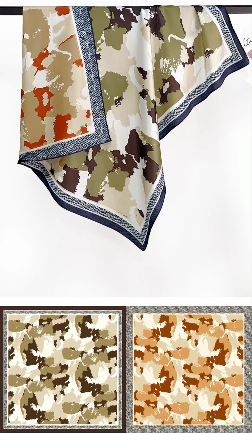 İthal Çift Taraflı Twill Eşarp Kahve-Taba