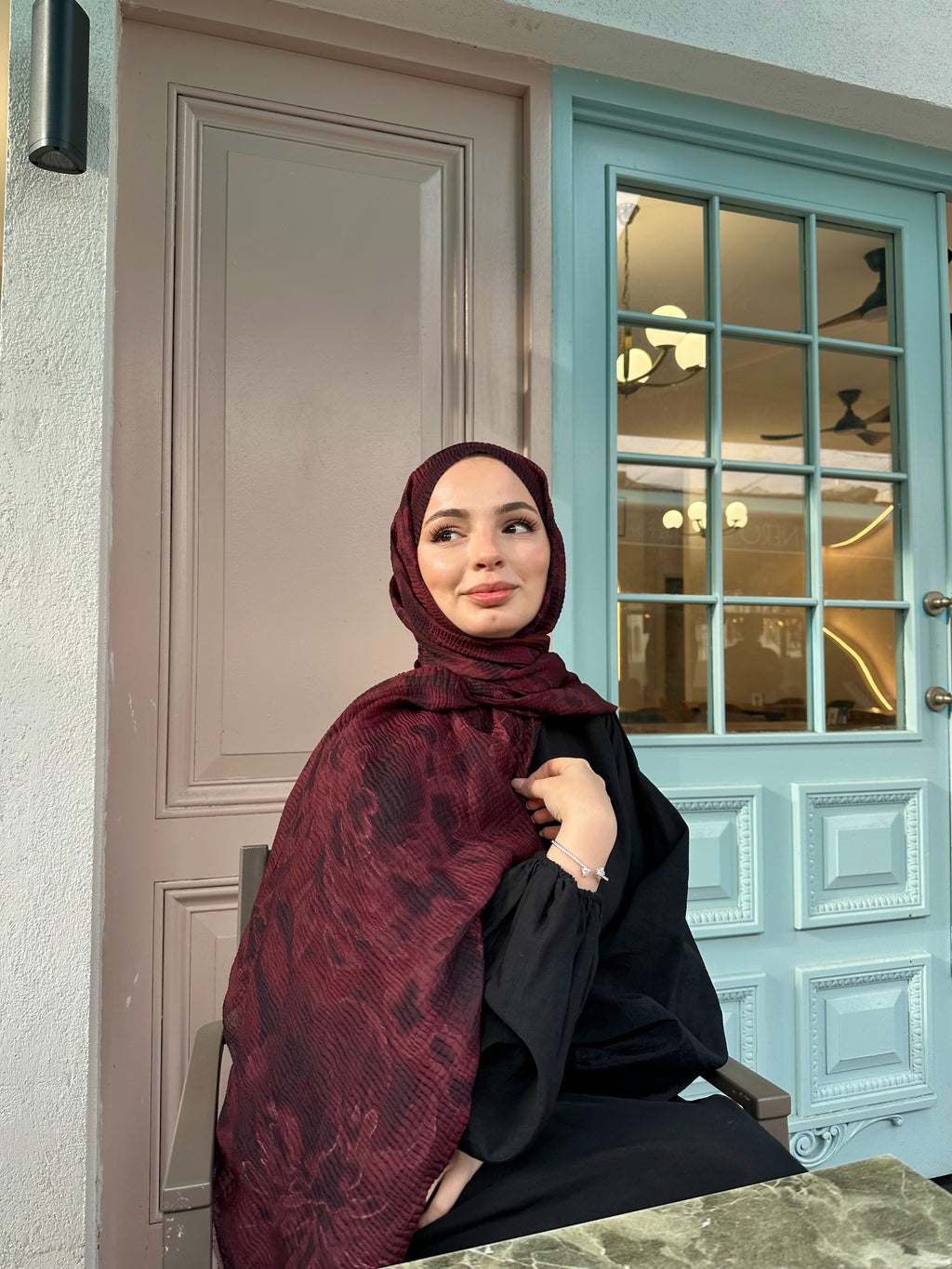 Bloom Desen Müslin Şal Kırmızı Gül