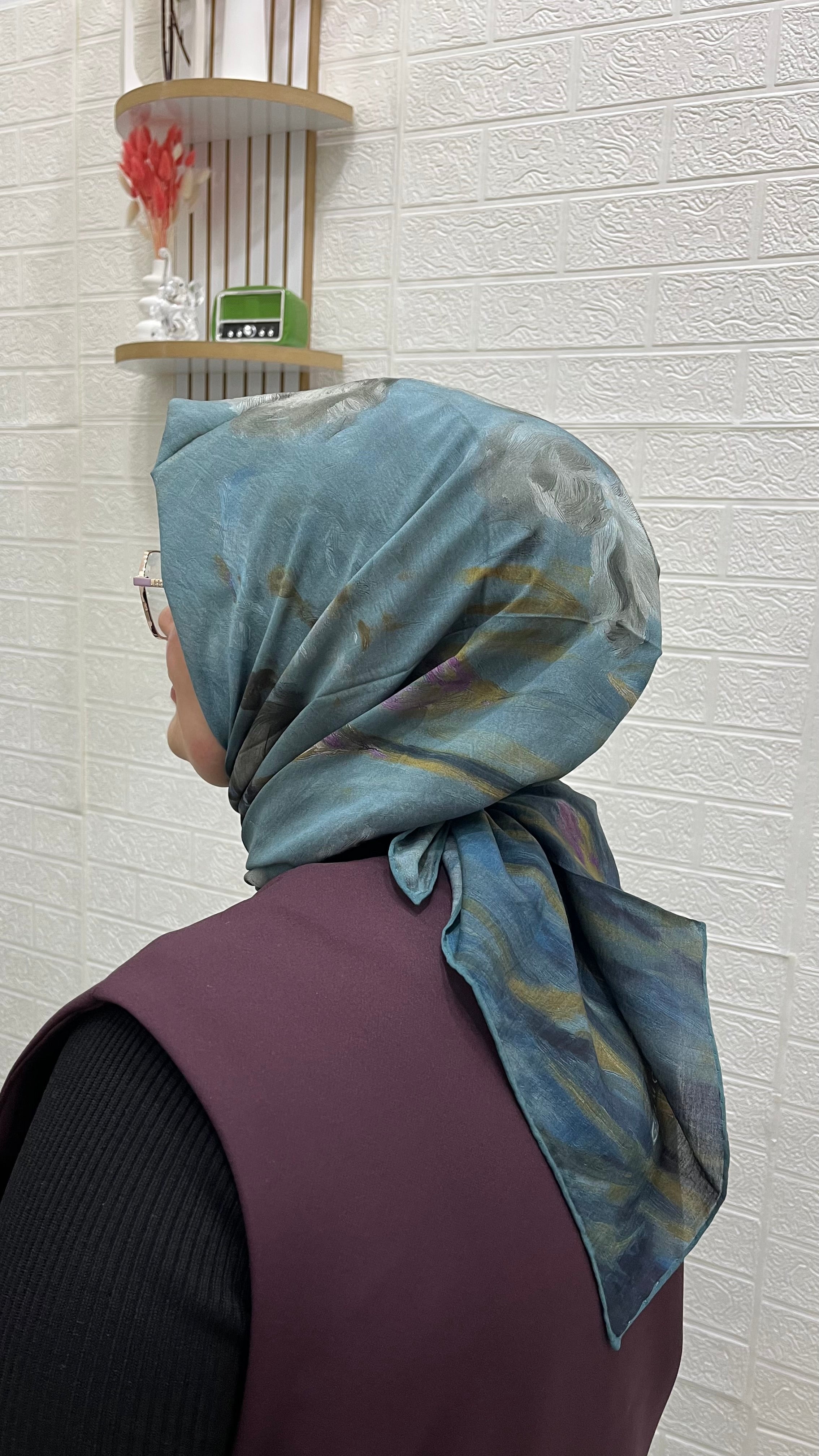 Desenli Modal Eşarp Mistik Mavi