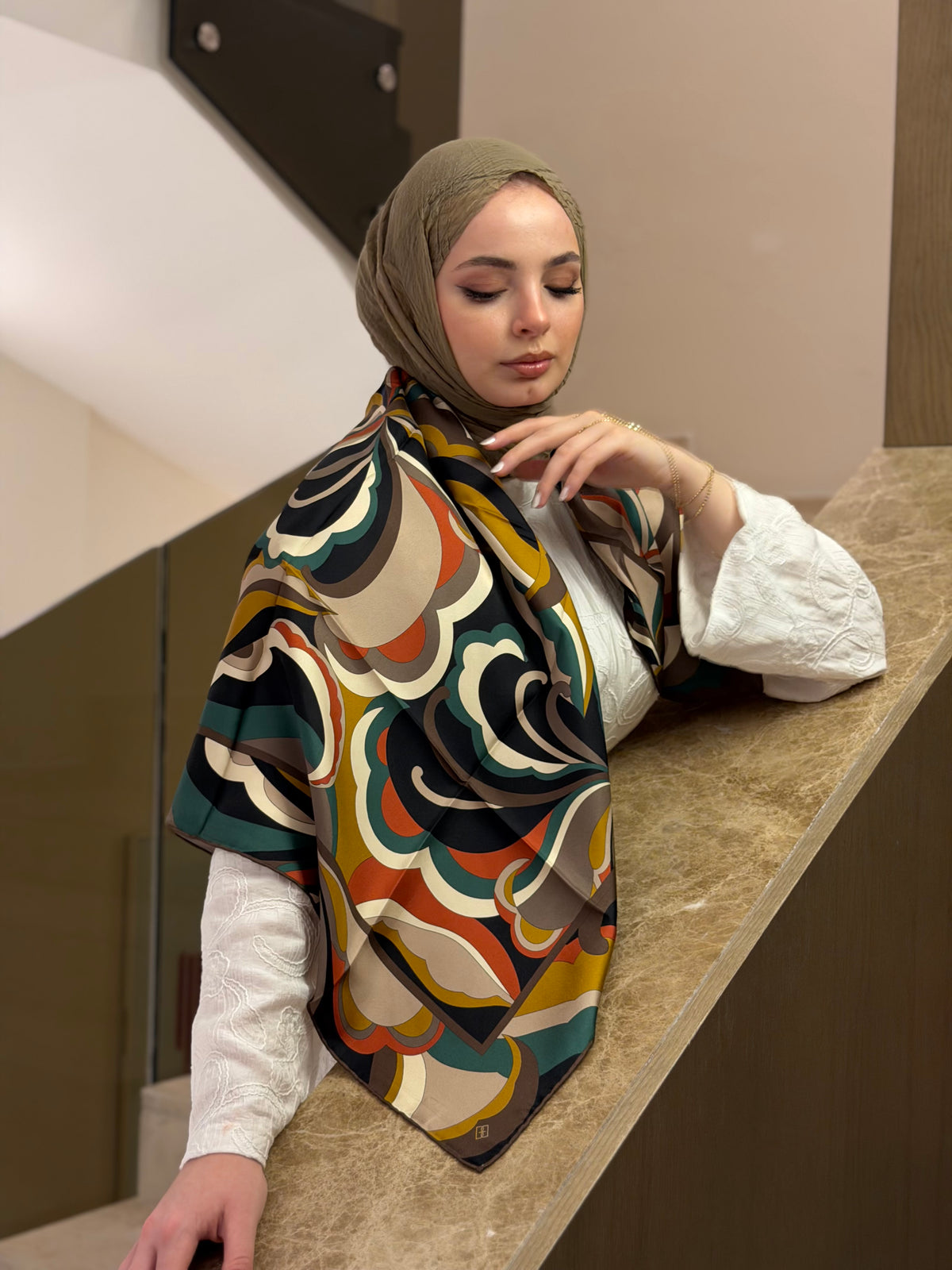 Belli'27 Kış Twill İpek Eşarp Hardal