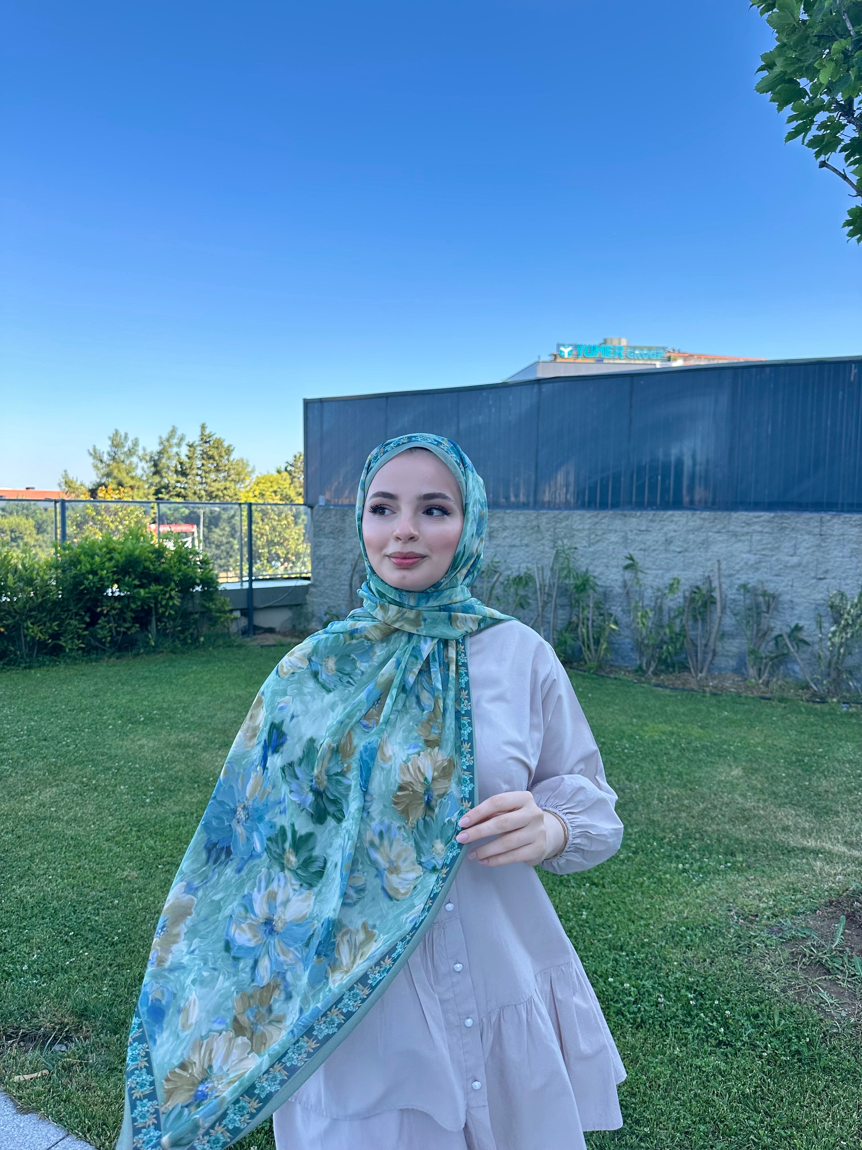 Floransa Krep Şifon Şal Mint Yeşili