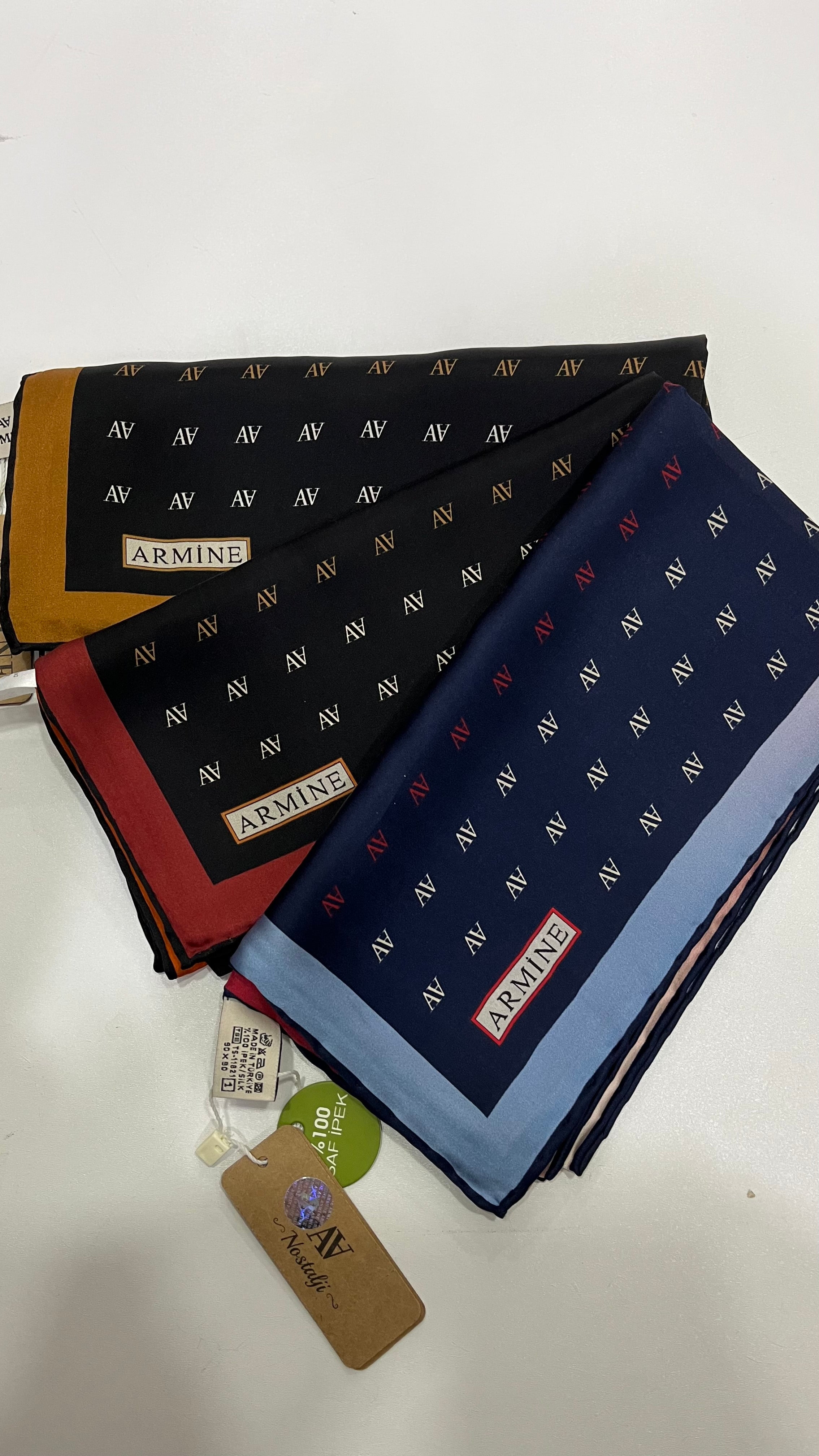 Armine Nostalji Saf İpek Eşarp Logo Turuncu