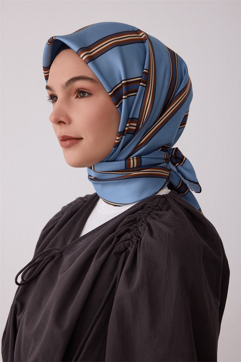 Belli'27 Kış Twill İpek Eşarp Mavi