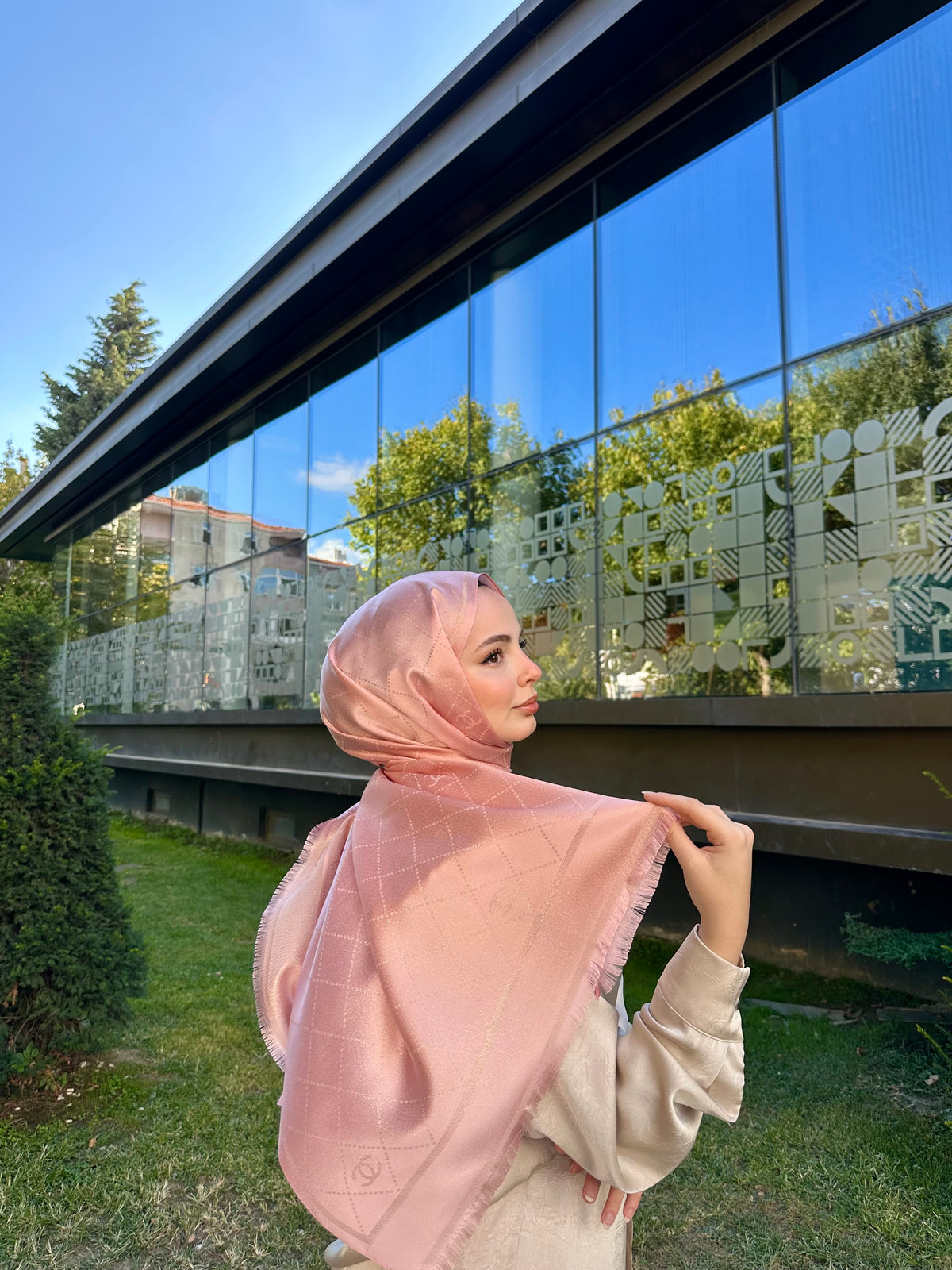 Simli Kaşmir İpek Şal Pembe