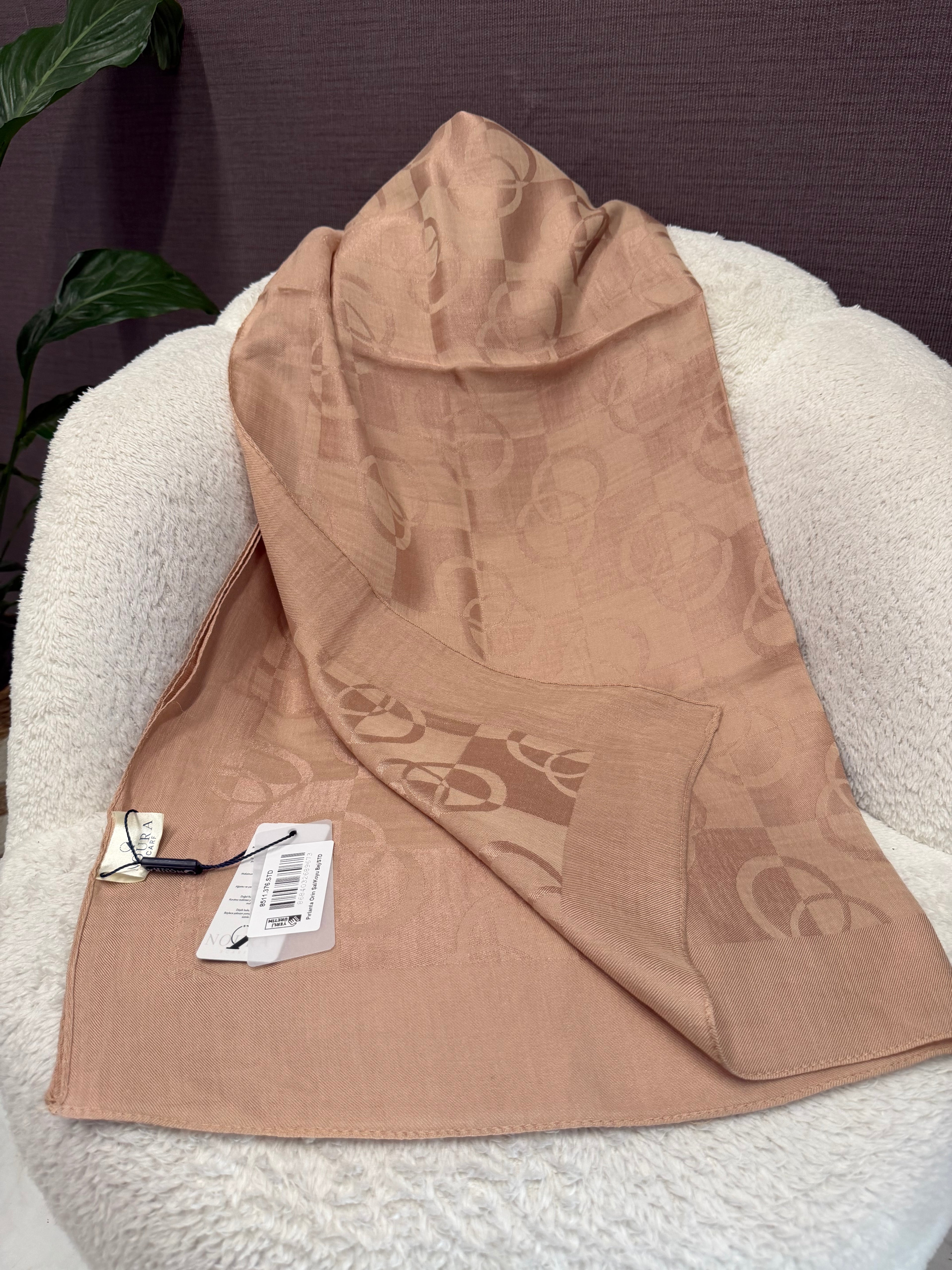 Noura Scarf Dama Şal Koyu Bej
